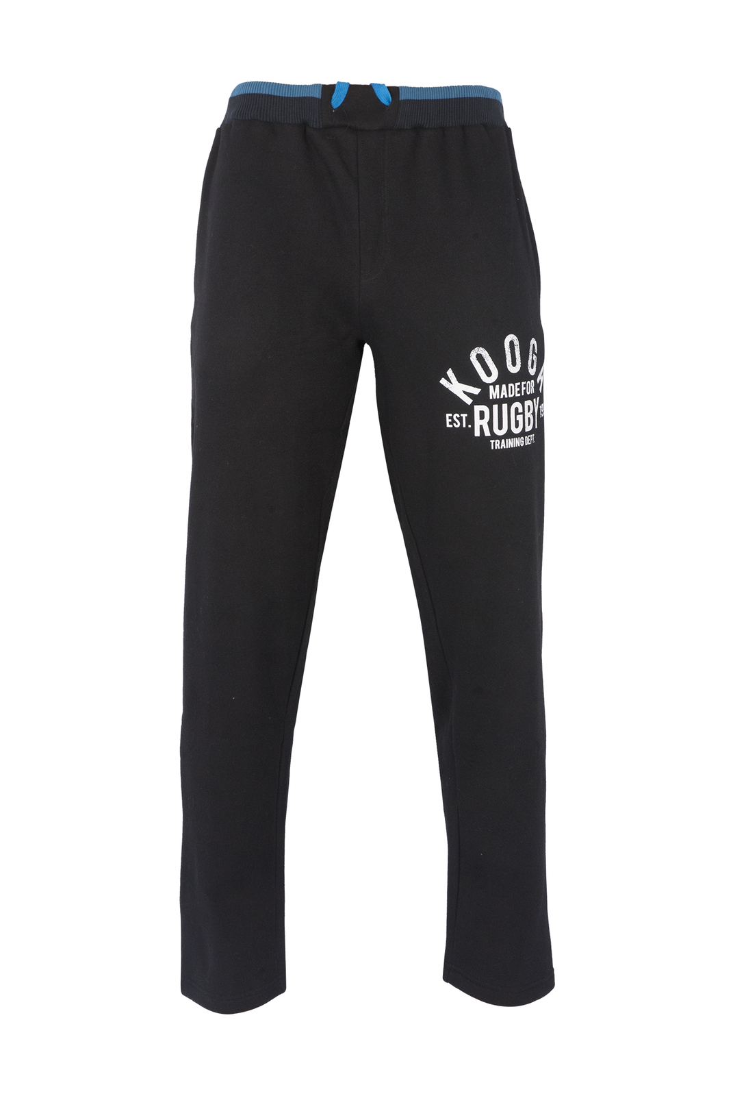 Kooga Men's Training & Off-Field Graphic Rugby Joggers - Black/Process Blue | Comfortable Workout Pants for Rugby Training, Gym & Casual Wear