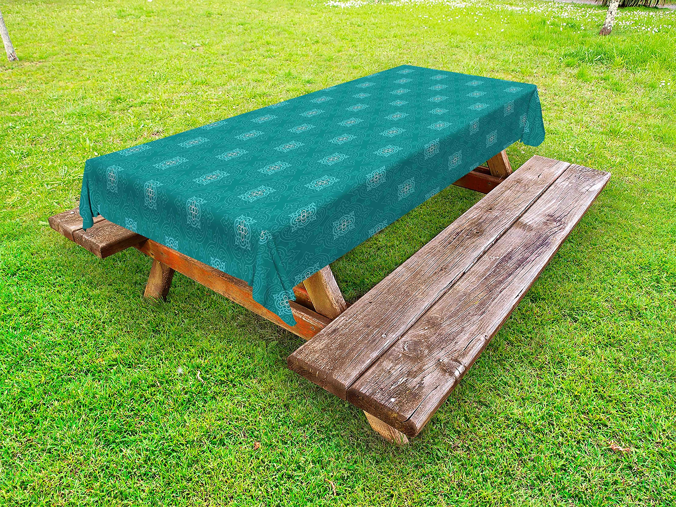 Ambesonne Moroccan Outdoor Tablecloth - Geometric Oriental Design, Washable Picnic Table Cover 58
