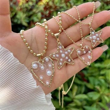 Elegant Gold Heart & Star Pendant Necklaces with Genuine Pearls - Perfect for Valentine's Day Gifts & Anniversary Jewelry