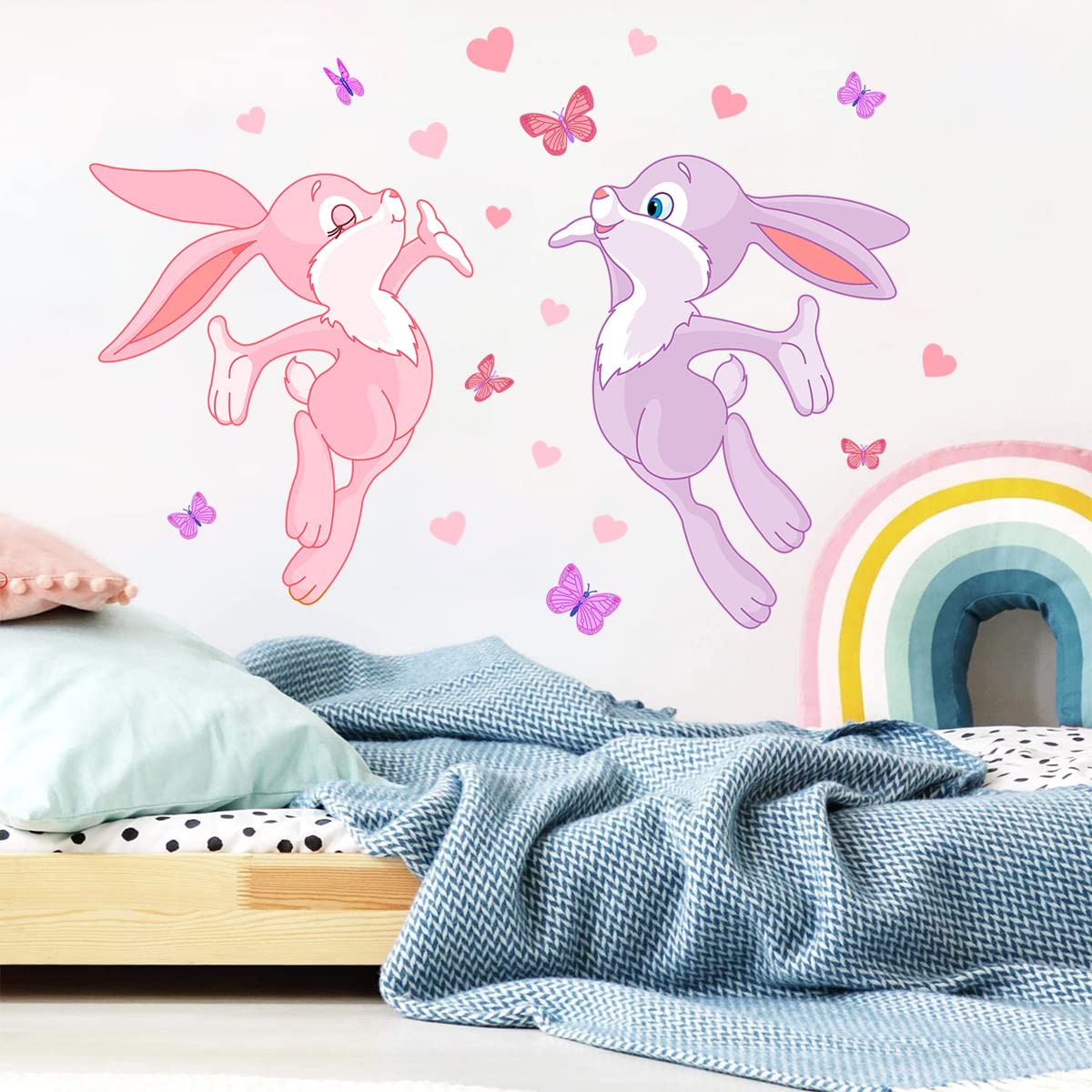 Creative Cute Rabbit Wall Decals - DIY Love Heart Butterfly Bunny Stickers, Peel & Stick Removable Wall Art for Kids Room, Girls Bedroom, Nursery, Playroom & Classroom Decor - Perfect for Birthday Parties, Baby Showers & Home Decoration