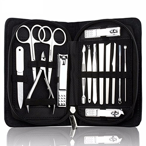 15-Piece Professional Stainless Steel Manicure & Pedicure Kit - Black Nail Clippers Set for Home & Salon Use | Durable Nail Care Tools for Men & Women