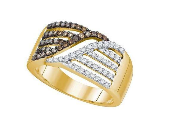 10K Yellow Gold Brown Diamond Women's Bridal Ring - 1/2 Cttw, Elegant Wedding Band for Engagement, Anniversary & Special Occasions