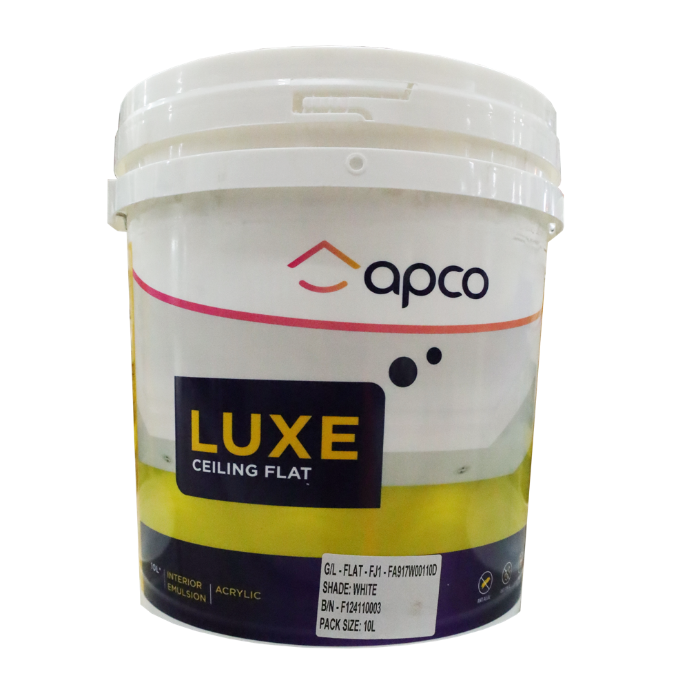 Apco Luxe Flat White Acrylic Ceiling Paint 10L - Premium Matte Finish for Interior Walls & Ceilings | Perfect for Living Rooms, Bedrooms & Offices