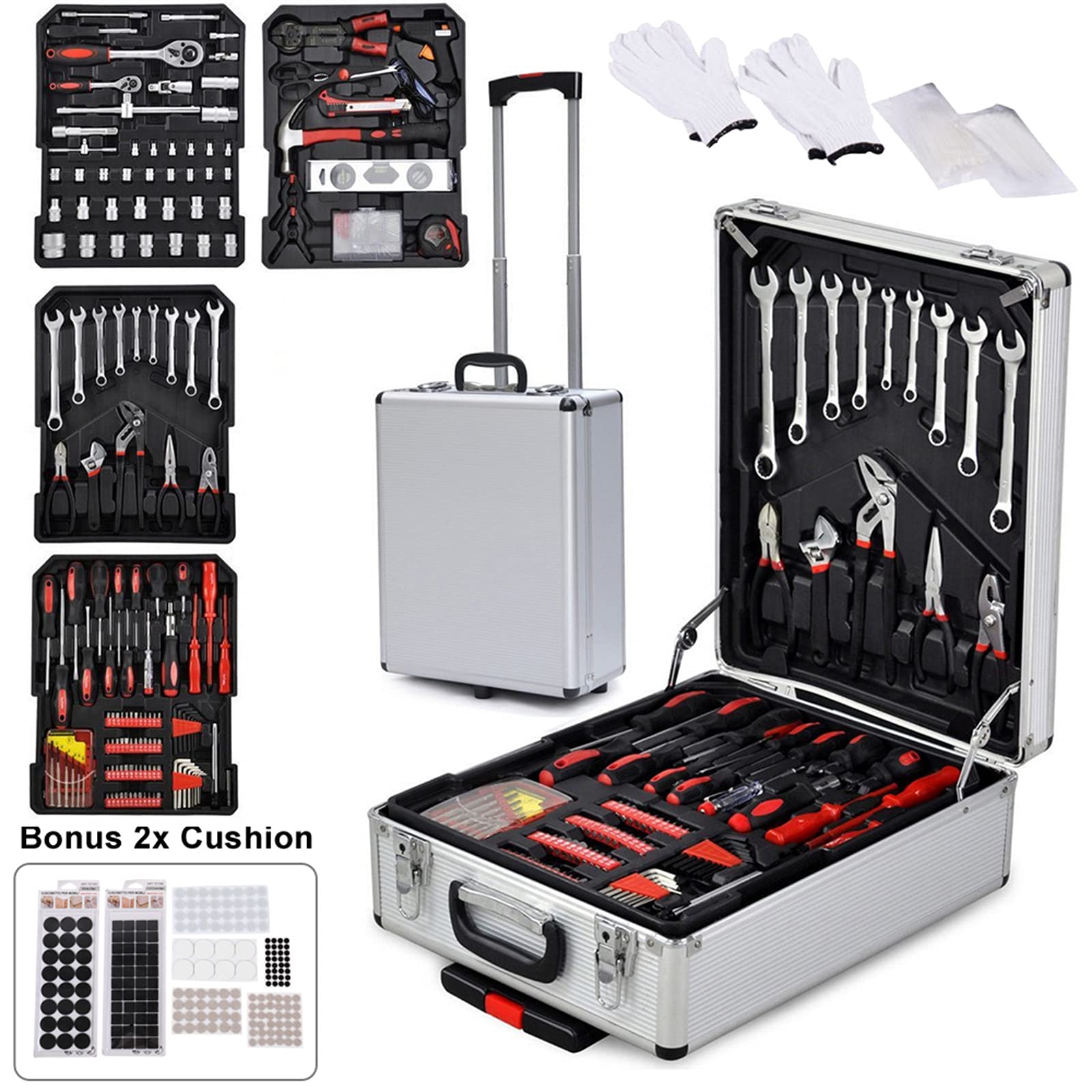 799-Piece Professional Mechanic Tool Set with Aluminum Trolley Case & Wheels - Heavy Duty Portable Tool Box for Home Repair, Plumbing, Auto Maintenance - Complete Household & Machinist Tool Kit (1199-Piece Upgrade Option) - Perfect for DIY Projects, Garage Organization & Emergency Repairs