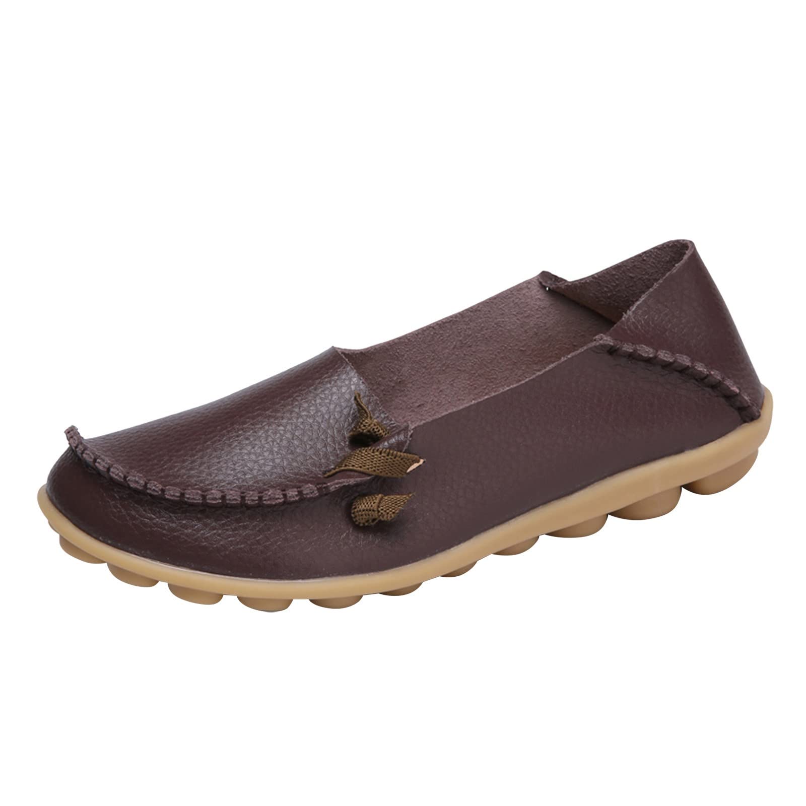 Women's Breathable Lace-Up Casual Flats - Comfortable Fashion Dress Shoes for Women | Perfect for Work, Walking & Travel (Coffee, Size 7.5)
