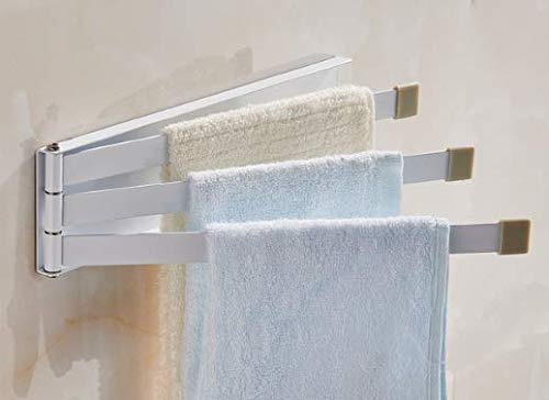 3-Arm Wall Mounted Swing Towel Rack Holder - No Drill Self Adhesive Space Saving Folding Towel Hanger for Bathroom, Kitchen, Hotel - Perfect for Small Spaces & Modern Home Decor