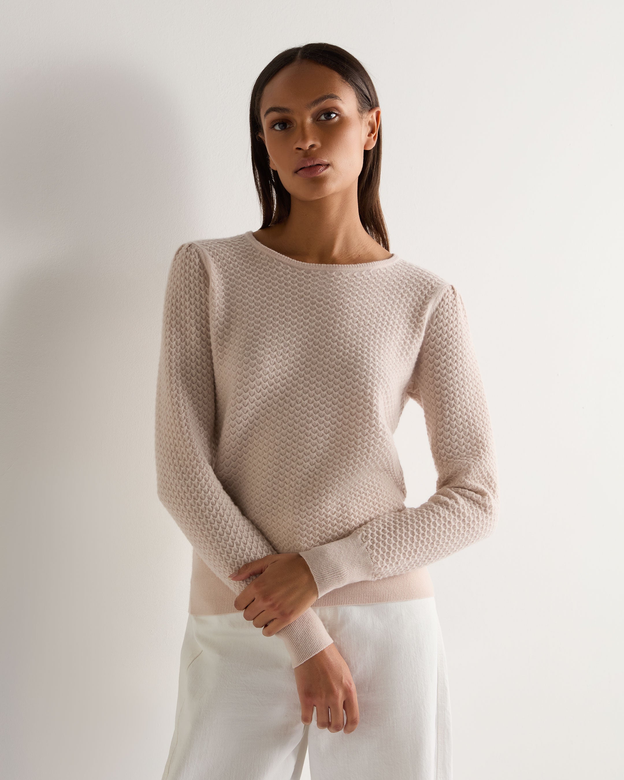 Luxury Women's Cashmere Sweater - Soft Tuck Stitch Knit, Dusk Pink, Warm & Cozy Winter Pullover for Casual Outings & Office Wear