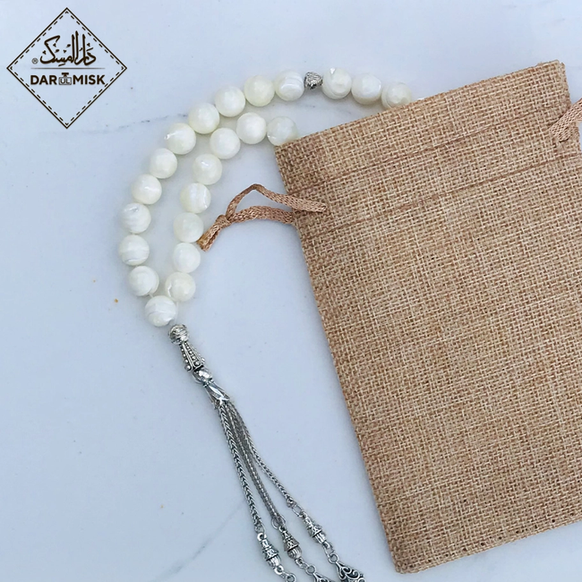 Natural Mother of Pearls Tasbih Prayer Beads (Sadaf Stones) 10mm - 33 Counts | Islamic Dhikr, Meditation & Spiritual Healing | Perfect for Daily Worship, Stress Relief & Mindful Practices