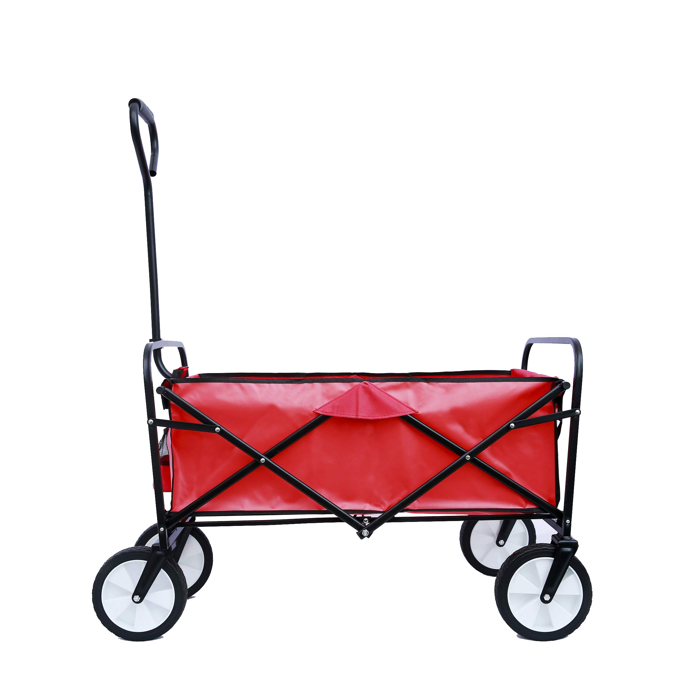PovKeever Folding Wagon Cart - Heavy Duty Utility Cart for Garden, Shopping, Beach, Camping & Outdoor Activities (Red) - Perfect for Groceries, Picnics, and Kids Gear Transport