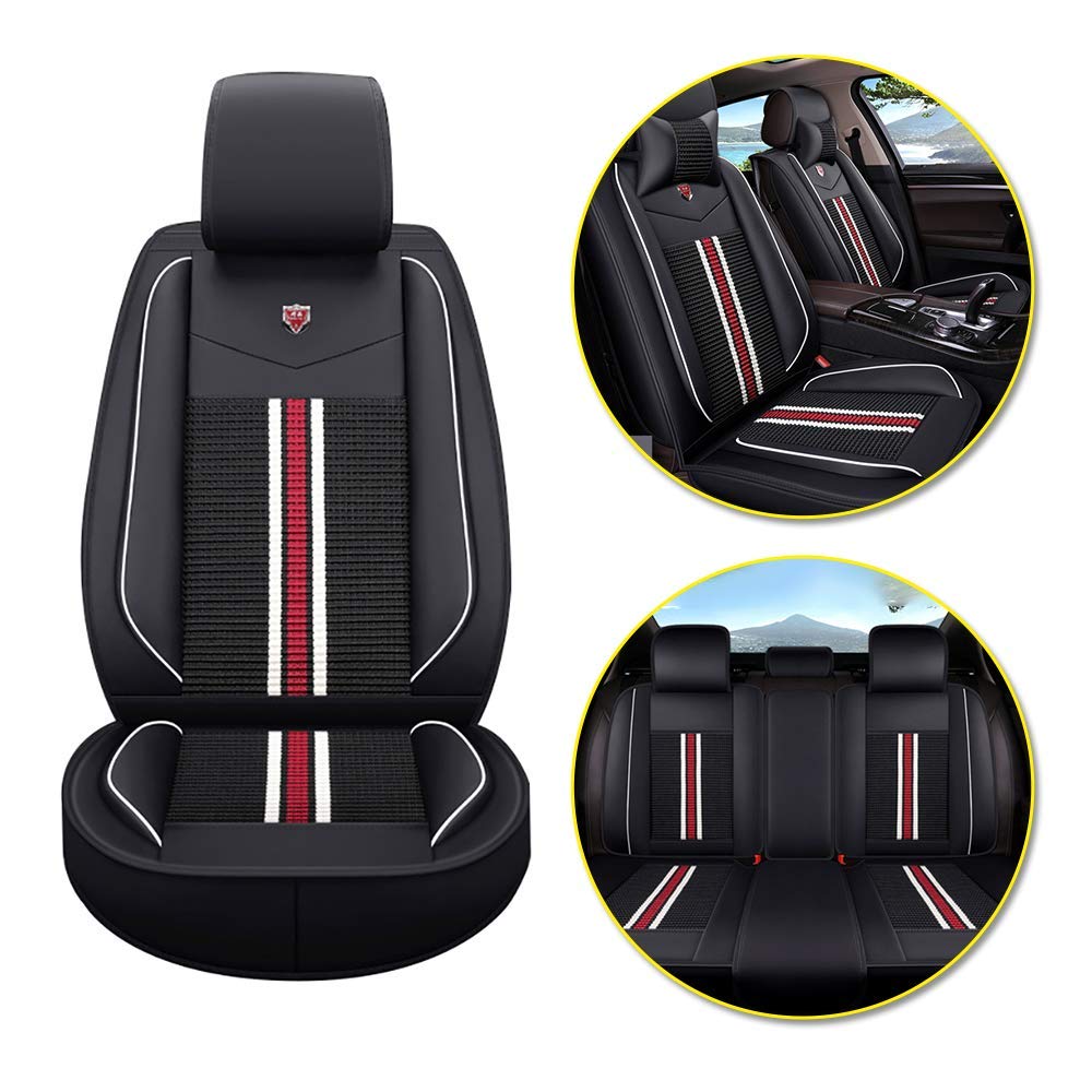 Waterproof & Breathable Car Seat Covers for Chrysler Pacifica Aspen Cirrus Concorde Crossfire - 5 Seat Full Set Front & Rear Cushion Covers (Black Red) - Perfect for Family Road Trips, Daily Commutes & Pet Protection
