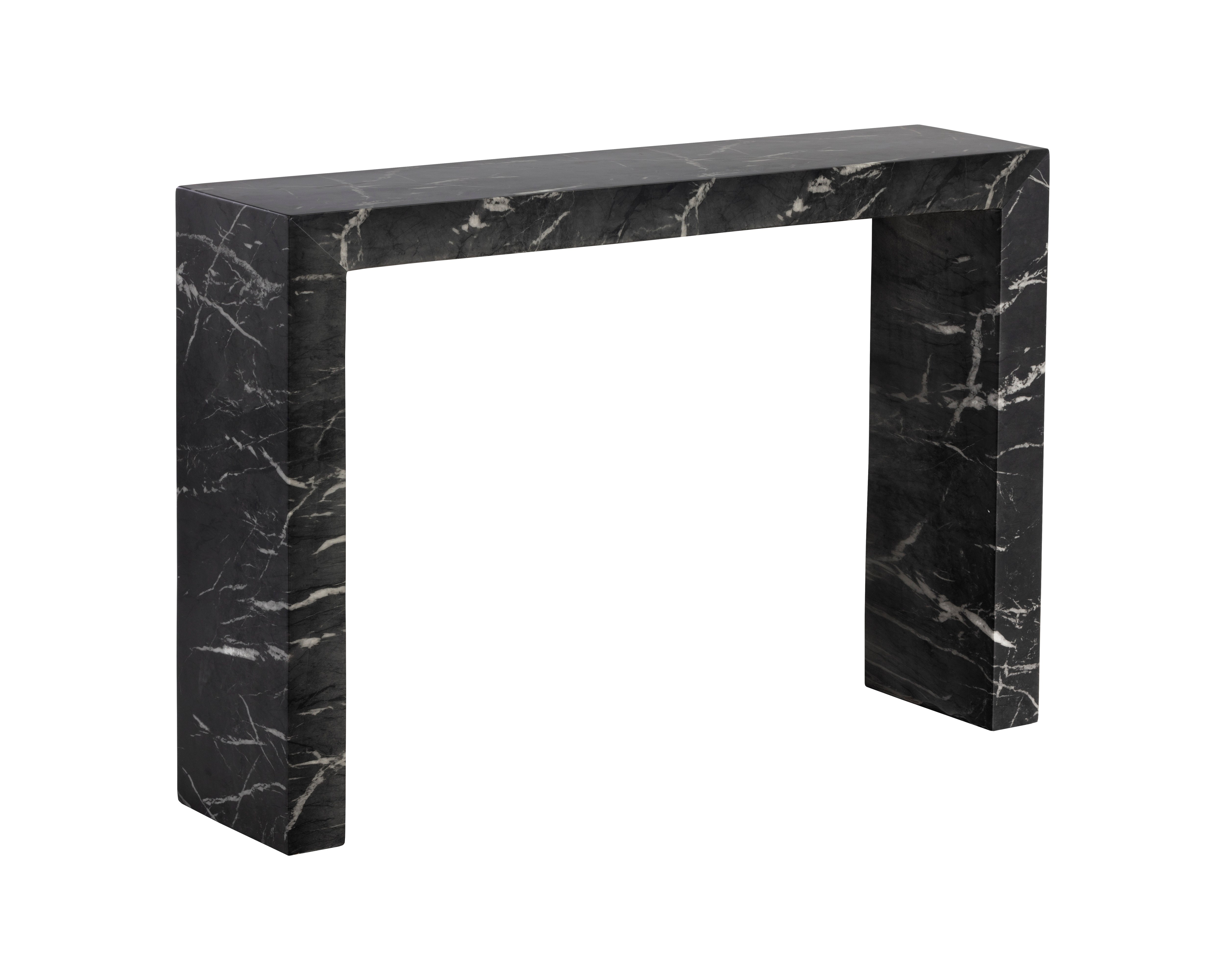 Modern Axle Console Table with Marble-Look Top - Black Finish for Entryway, Living Room, or Hallway Decor