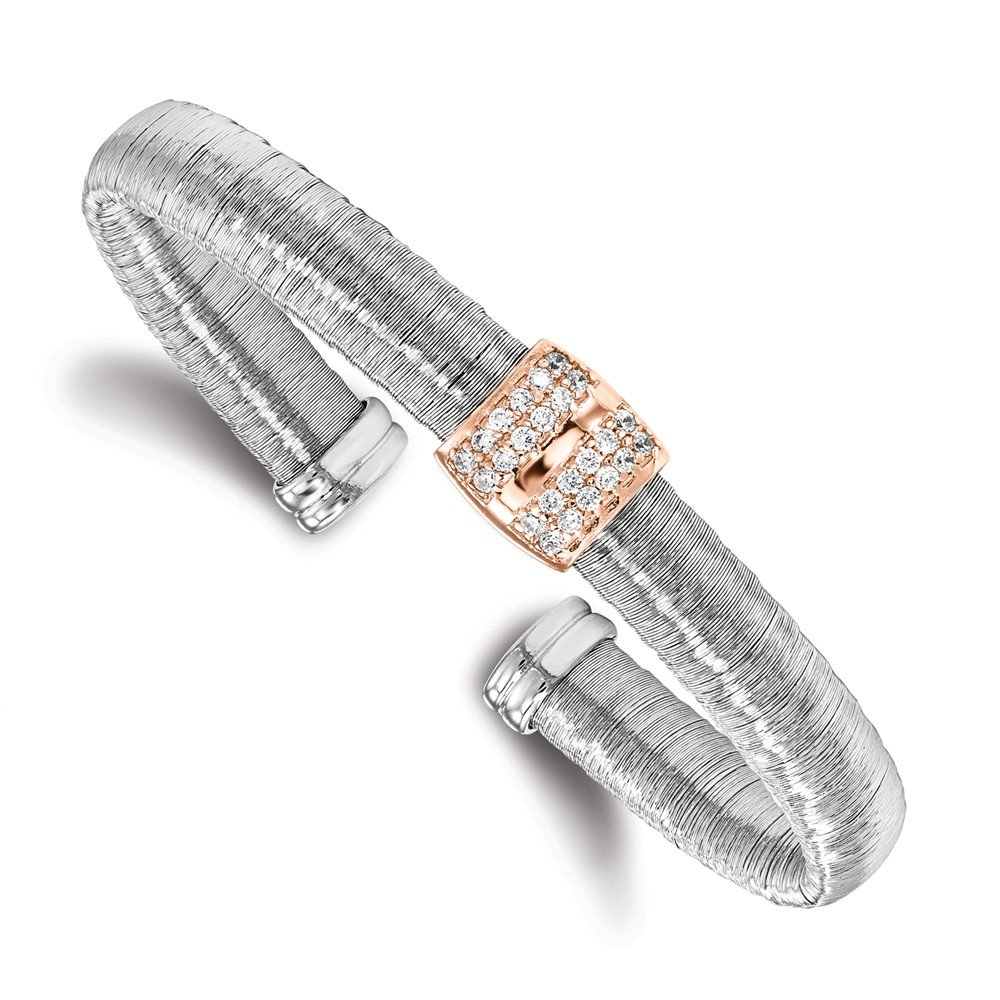 925 Sterling Silver Rose Gold-Tone Rhodium-Plated Cubic Zirconia CZ Cuff Bangle Bracelet for Women - Elegant Jewelry Gift for Anniversary, Wedding & Special Occasions