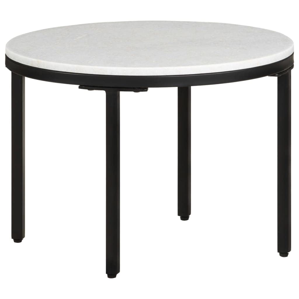 Modern White & Black Solid Marble End Table - 19.7