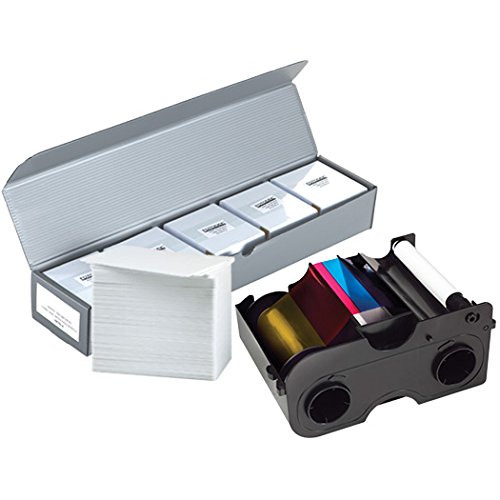 Fargo 45100 YMCKO Color Ribbon & 500 PVC Cards - Premium ID Card Printer Supplies for Office, School & Business Security Badges