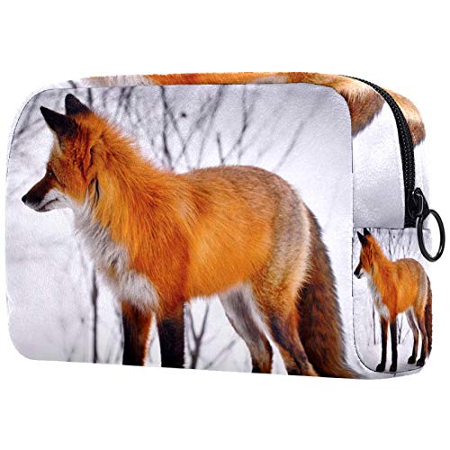 Waterproof Travel Toiletry Bag for Women & Men - Fox Print Cosmetic Makeup Organizer with Zipper, Hanging Hook - Perfect for Vacation, Gym, Camping Essentials (Red Fox Animal Design)