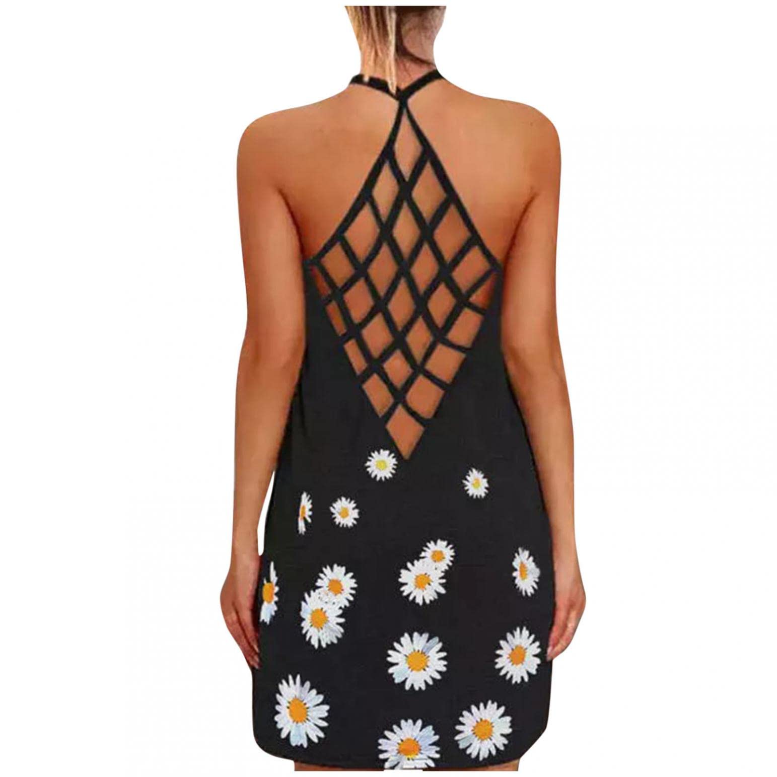 BAGELISE Women's Backless Mini Sundress - Sleeveless Summer Casual Beach Dress for Party, Vacation, and Outdoor Events