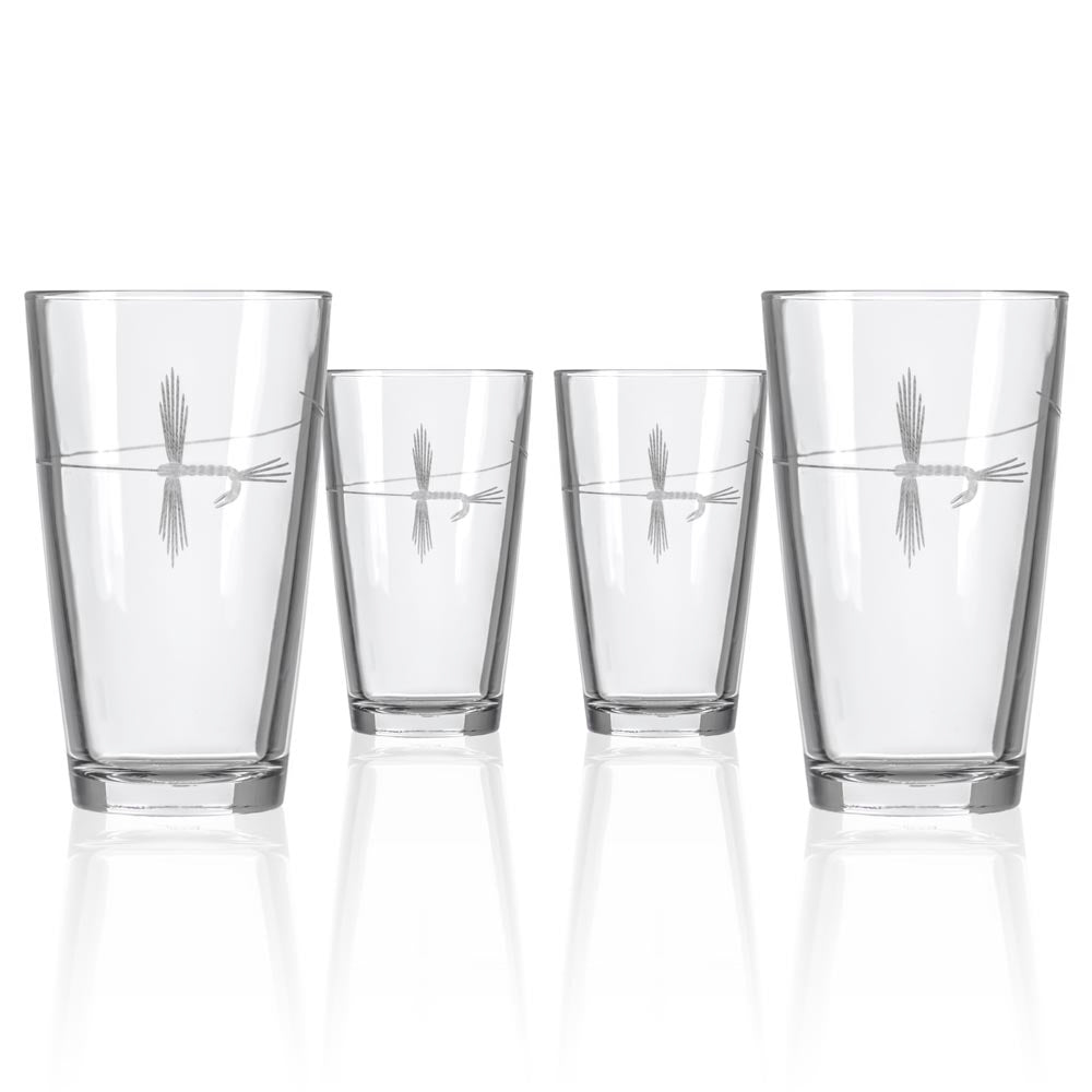 Premium 16oz Fly Fishing Beer Pint Glass Set of 4 - Durable Barware for Camping, Fishing Trips & Outdoor Adventures