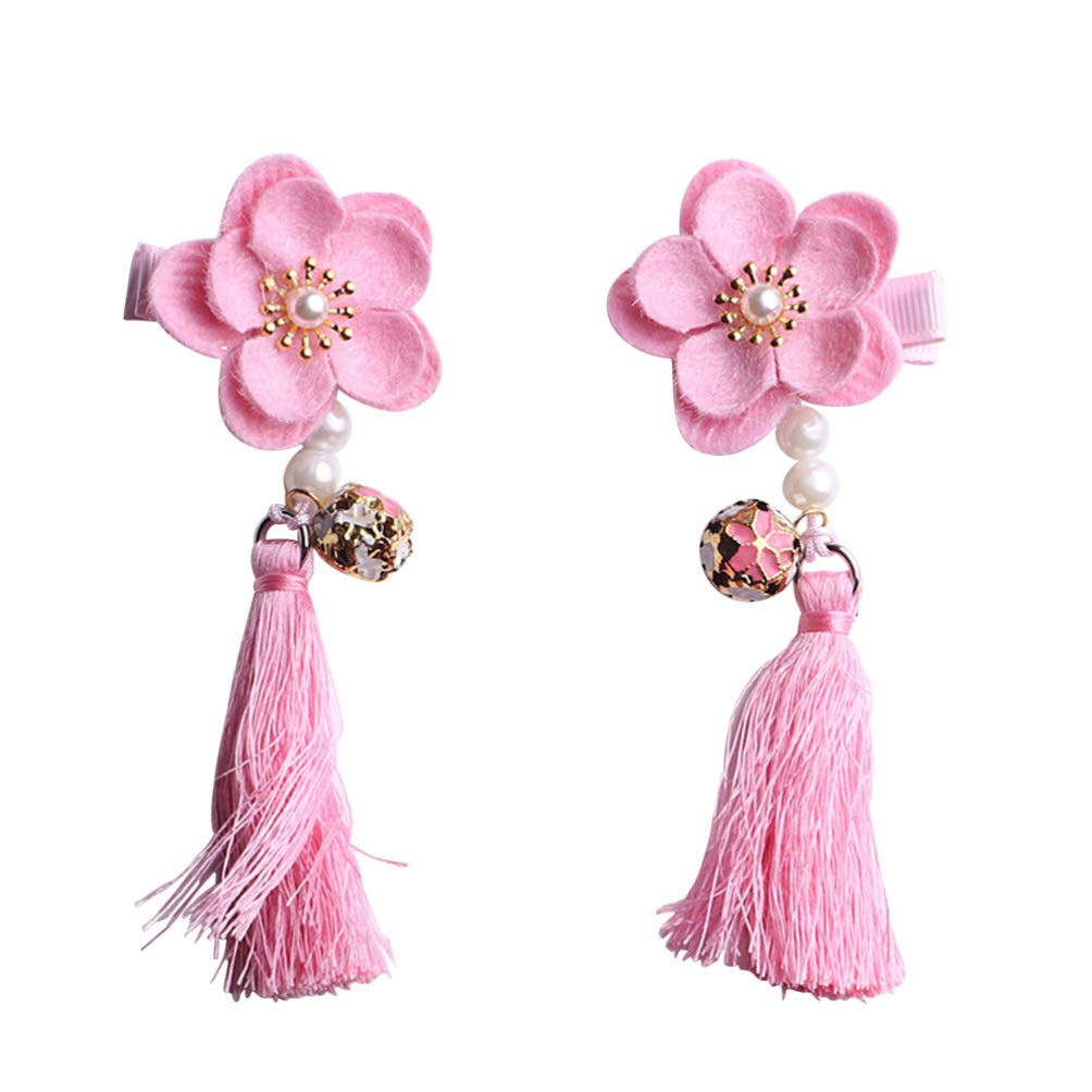 VALICLUD Floral Tassel Hair Clips for Women & Girls - Chinese Style Hairpins, Barrettes, Bobby Pins - Perfect for Weddings, Parties, Prom & Everyday Use - Great Bridal Hair Accessories & Gift Ideas (Pink) | Elegant Hairstyle for Special Occasions & Daily Fashion