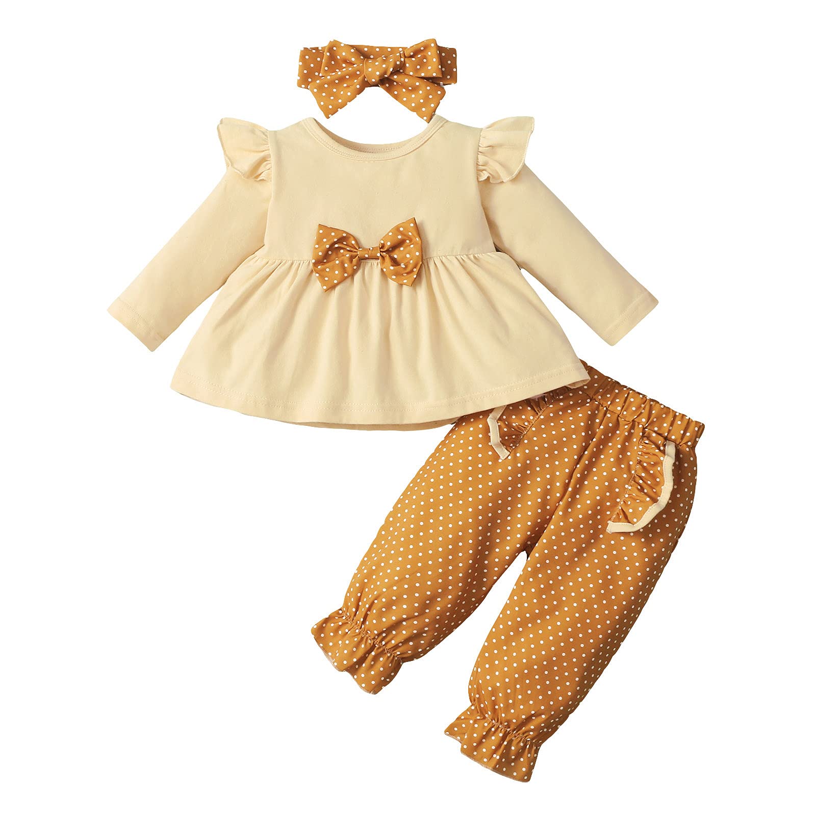Baby Girl Photography Outfit Set - Infant Bowknot Top + Polka Dot Pants & Headband - Newborn Photo Shoot, Birthday Party, Family Portrait Outfits