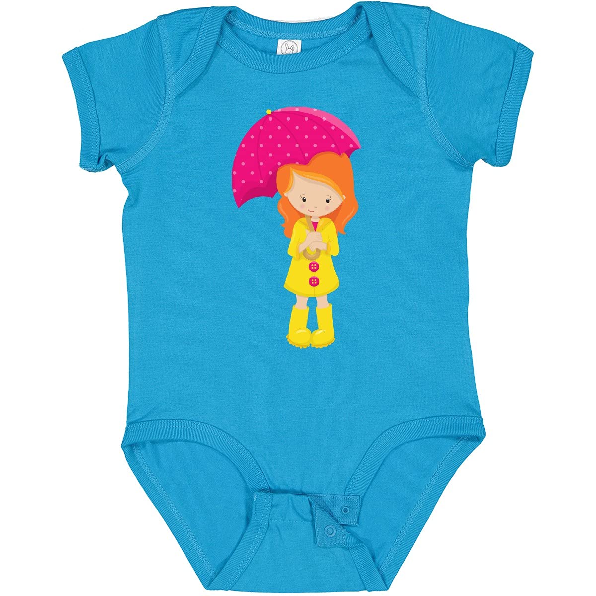 Inktastic Orange Hair Baby Girl in Raincoat with Umbrella - Cute Infant Bodysuit for Rainy Day Outfits & Photo Shoots