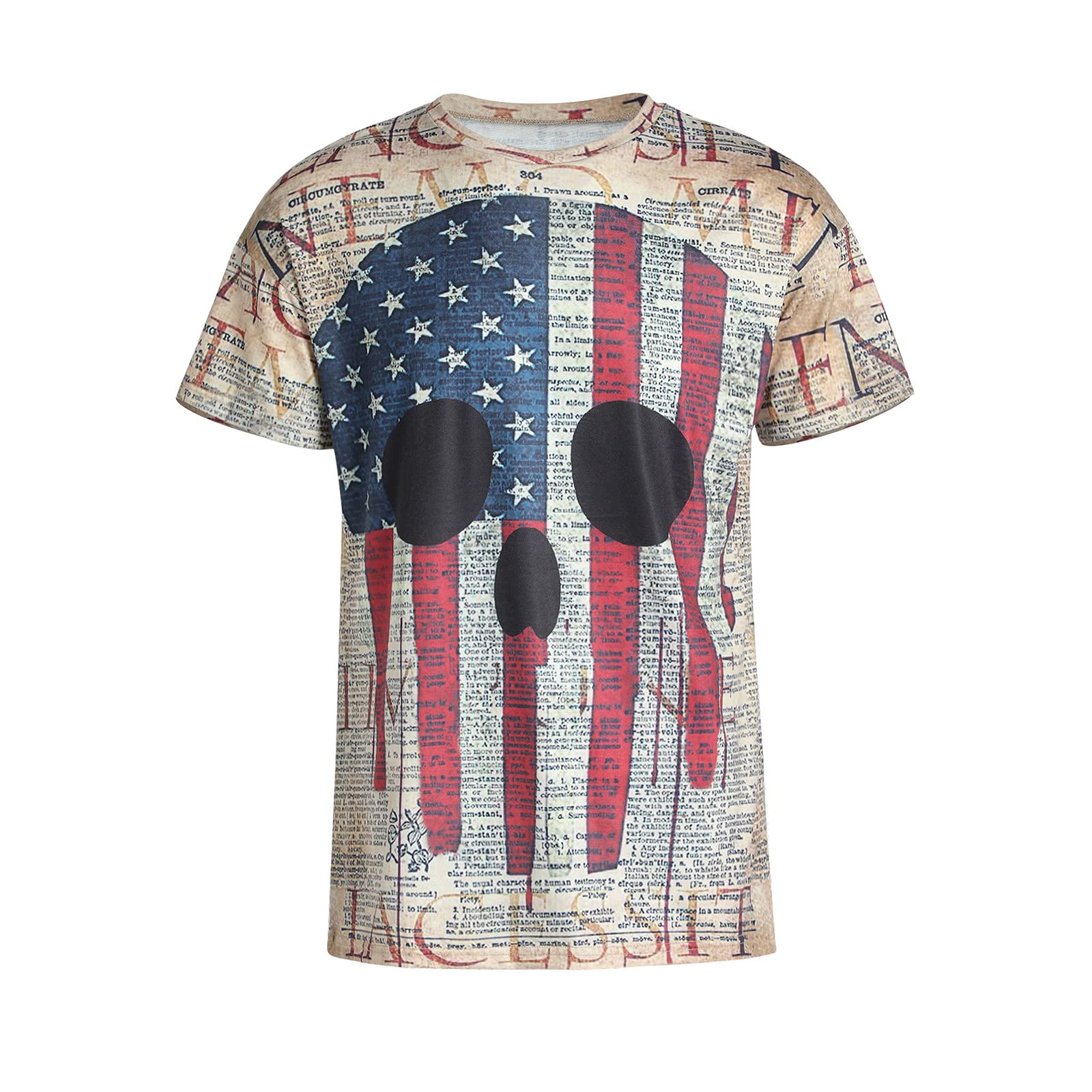 Patriotic American Flag T-Shirt for Men - USA Skull Flag Design, Breathable Short Sleeve Athletic Fit Cotton Tee - Perfect for 4th of July, Veterans Day & Patriotic Events