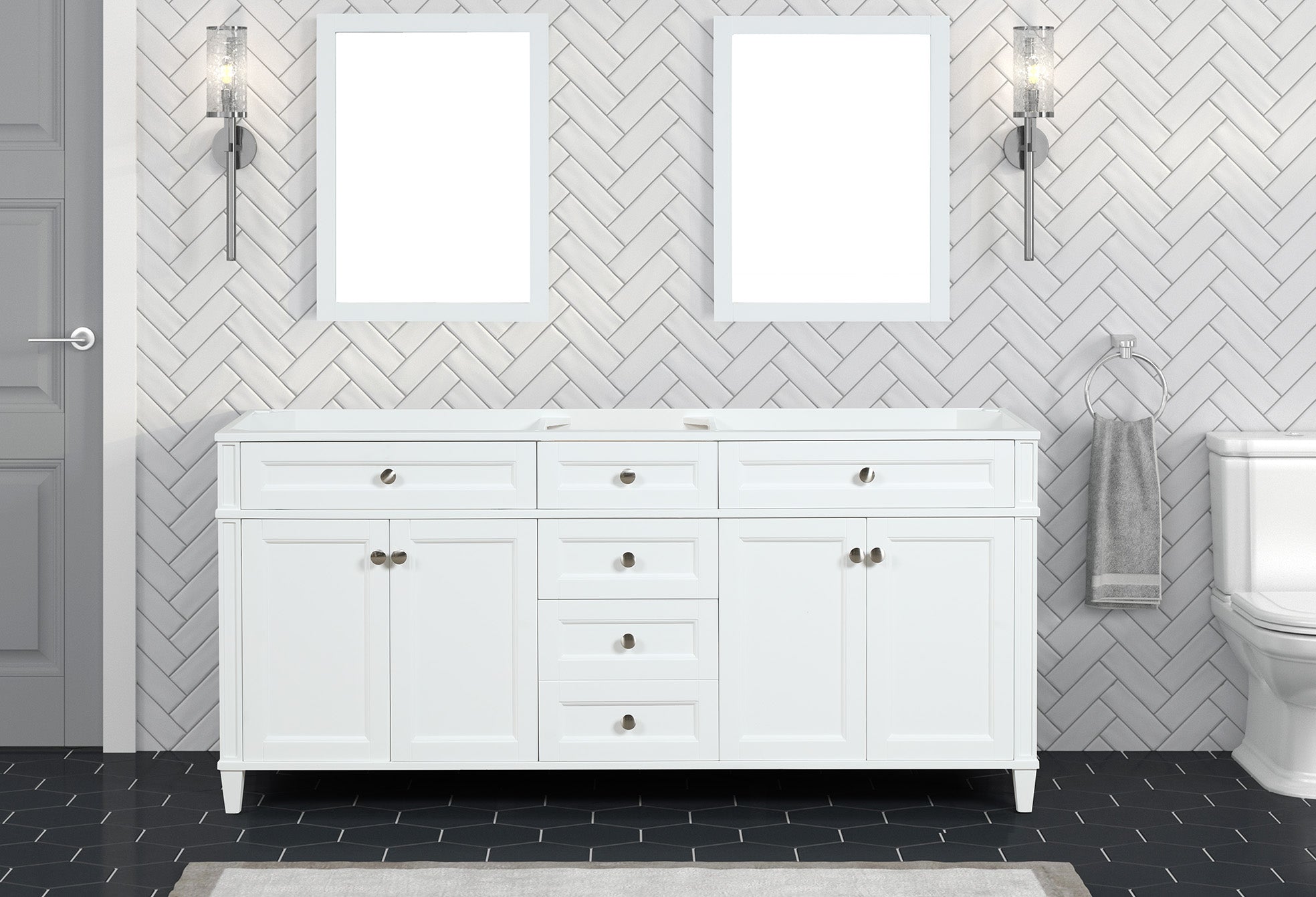 Kensington 71.5 Inch White Solid Wood Bathroom Vanity Cabinet Only - Perfect for Modern Master Bathrooms & Powder Rooms