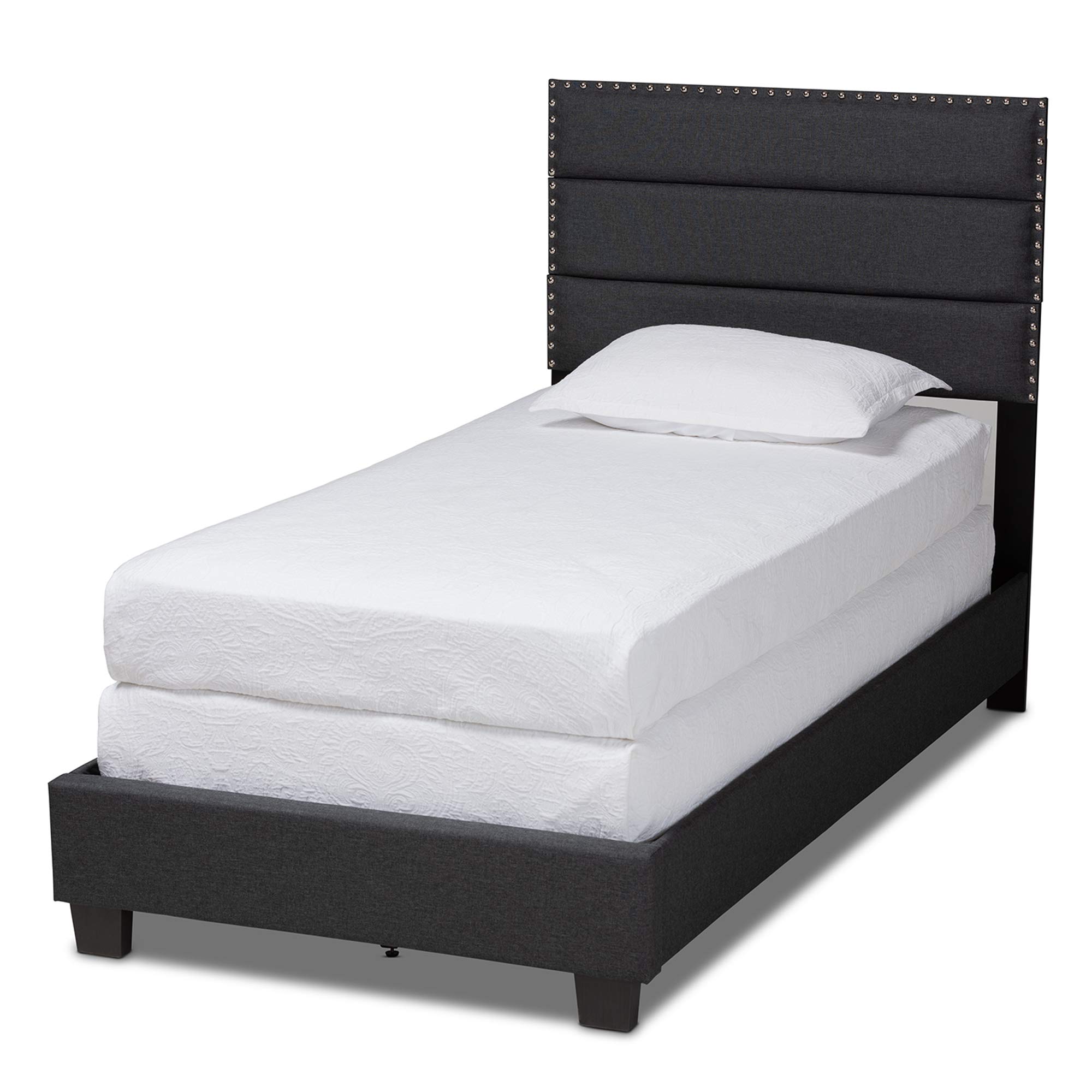 Baxton Studio Single Bed Frame with Box Spring Required - Dark Grey/Black - Modern Minimalist Bedroom Furniture for Small Spaces & Guest Rooms