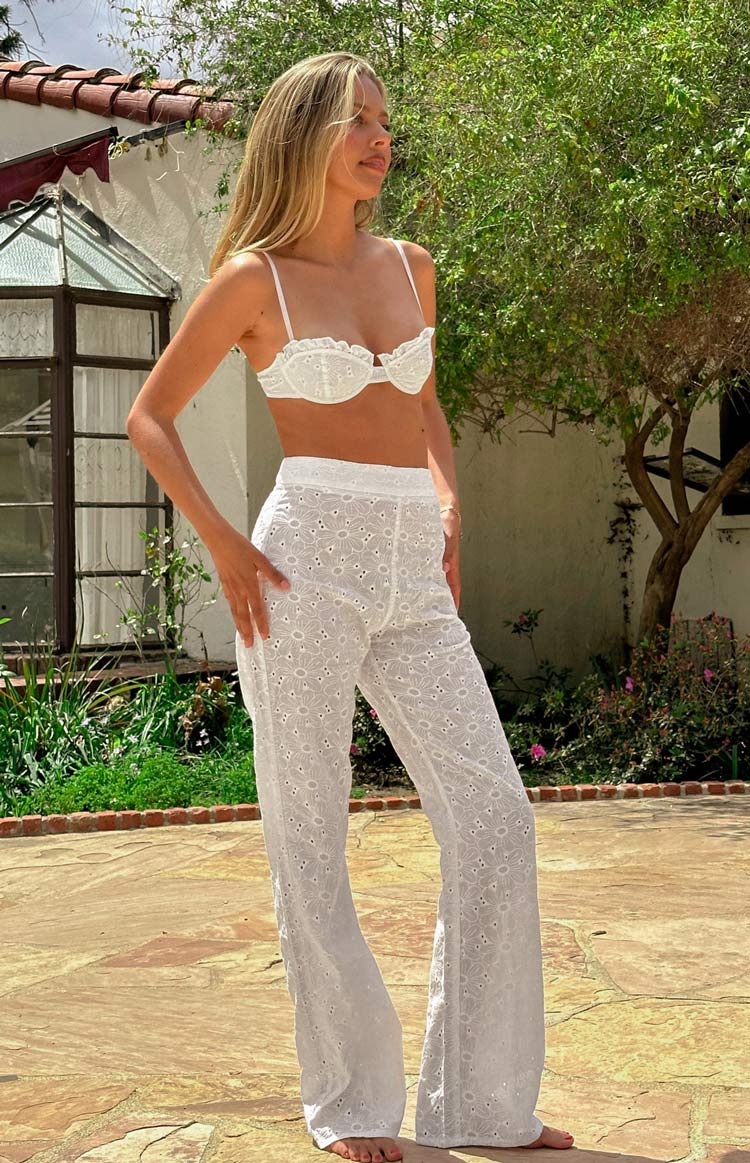 Stylish Ash White Floral Print Pants for Women - Comfortable & Trendy High Waist Trousers - Perfect for Spring Outfits, Summer Vacations & Casual Wear