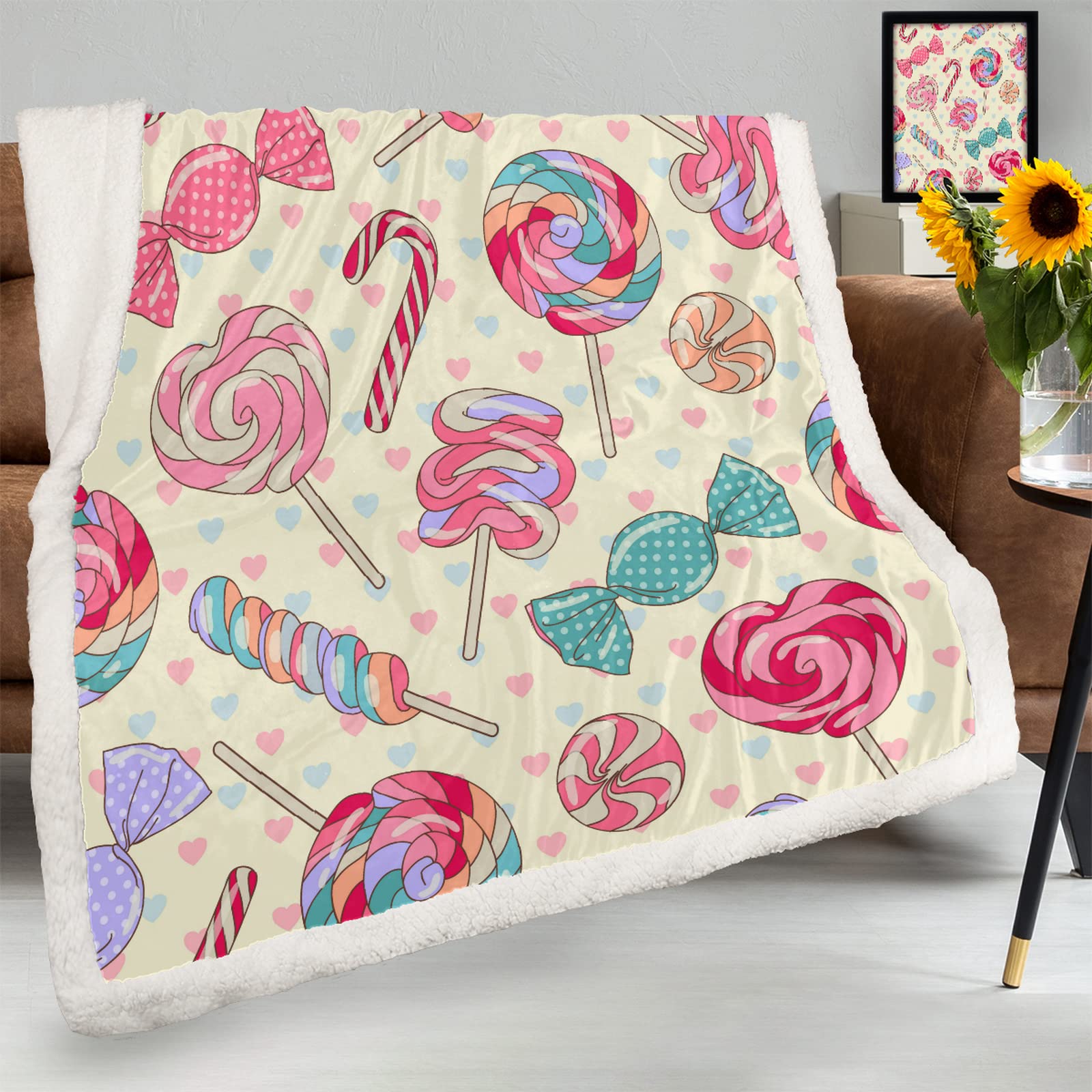 Rainbow Sherpa Fleece Throw Blanket - Reversible Flannel & Lightweight Cotton Candy Blanket for Sofa, Bed, Couch - 50x60 Inches - Cozy Home Decor, Winter Warmth & Gift Idea