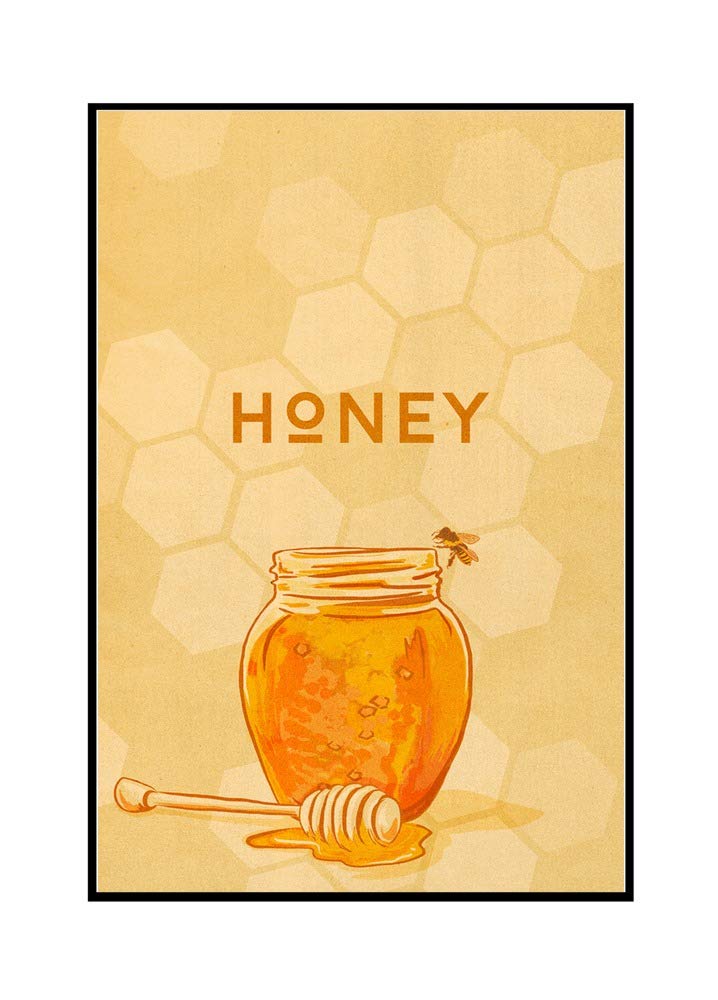 Honey Jar Letterpress Art Print - 24x36 Framed Canvas Wall Decor for Kitchen, Dining Room & Farmhouse Style Homes