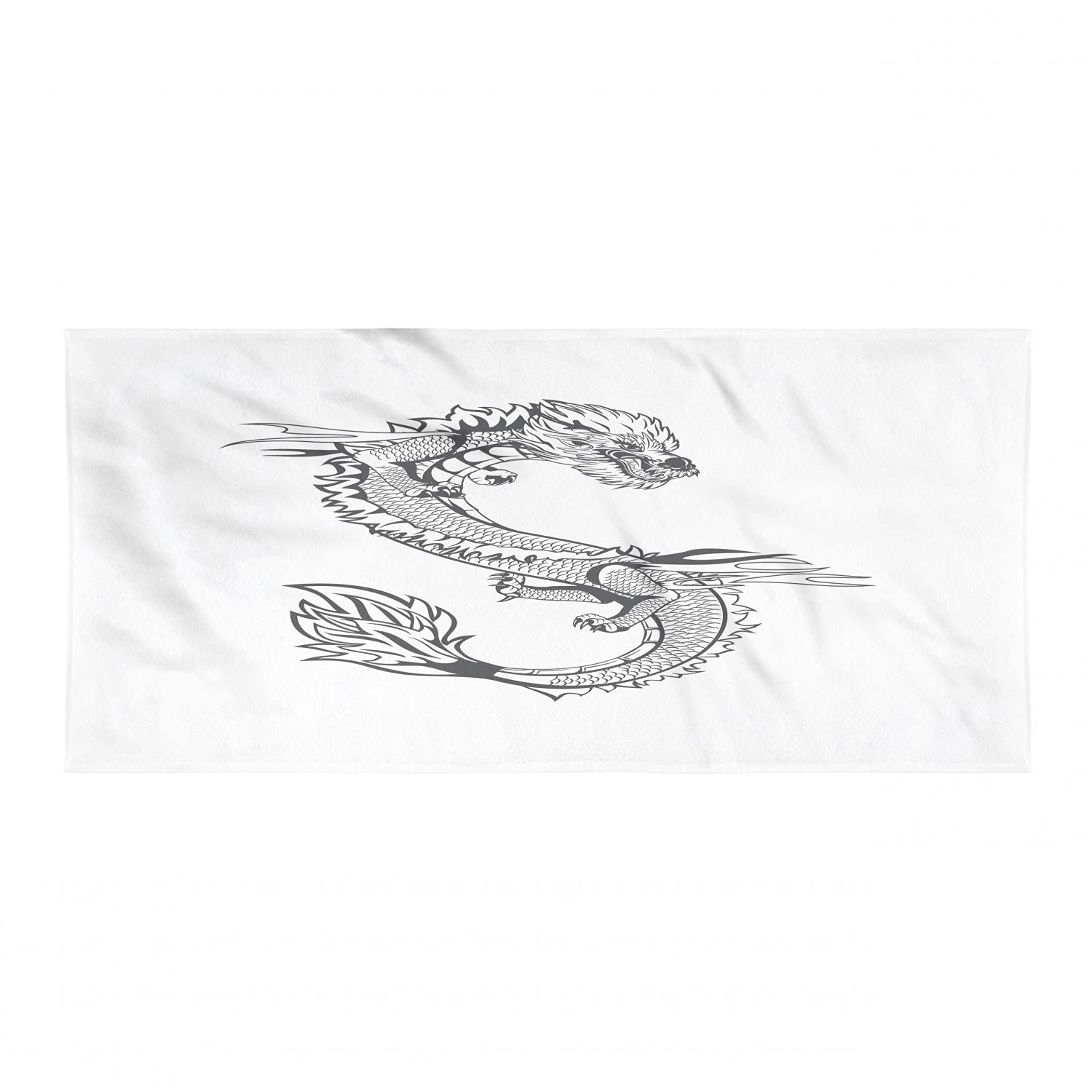 Ambesonne Japanese Dragon Camping Towel - Quick Dry Lightweight Microfiber Travel Towel for Backpacking, Hiking, Beach & Gym - Black White Design with Thai Style Dragon Pattern - Perfect for Outdoor Adventures & Sports Activities