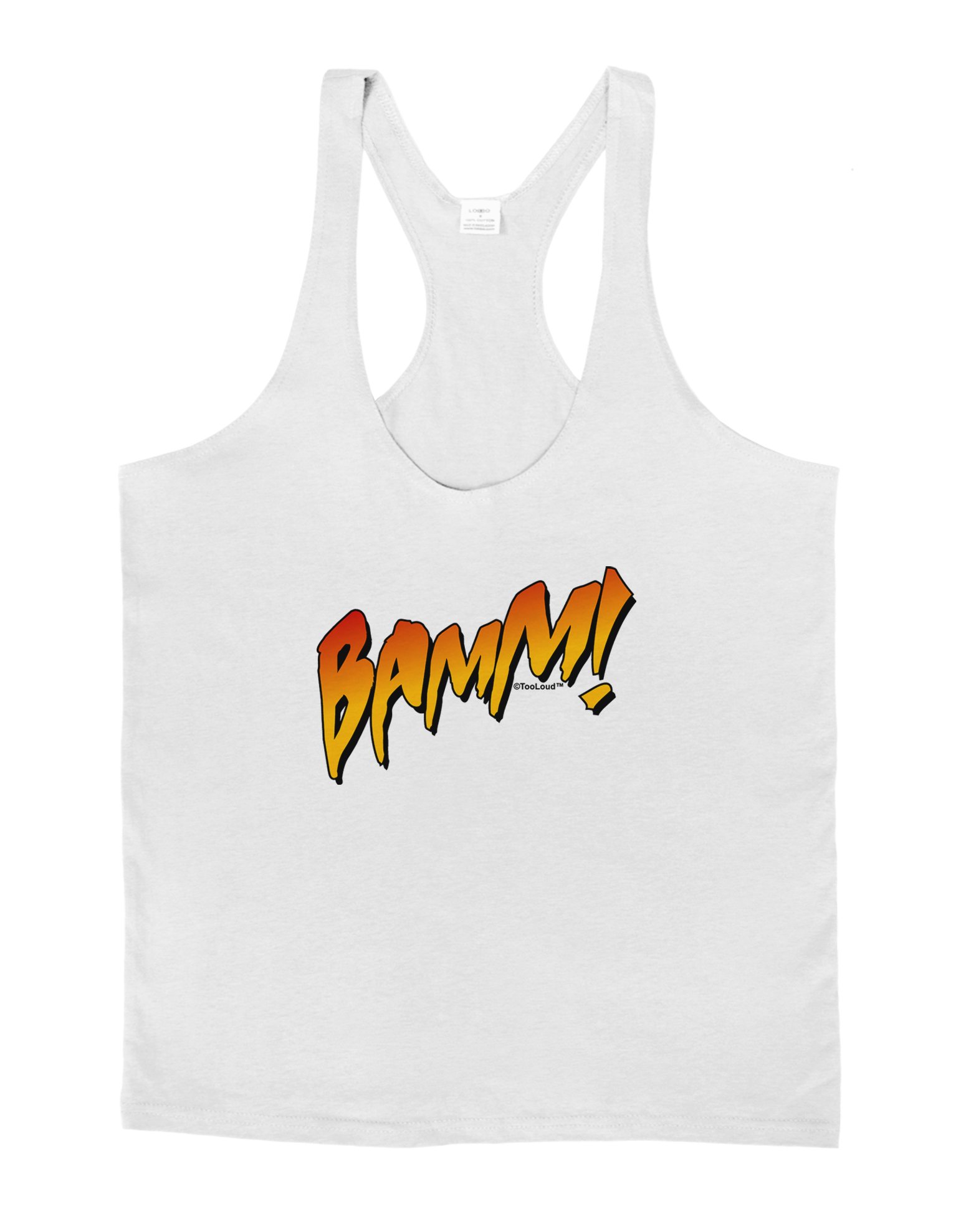 LOBBO Men's Graphic String Tank Top - 'BAMM' Onomatopoeia Design | Cool & Comfortable Muscle Shirt for Gym, Beach & Summer Outfits