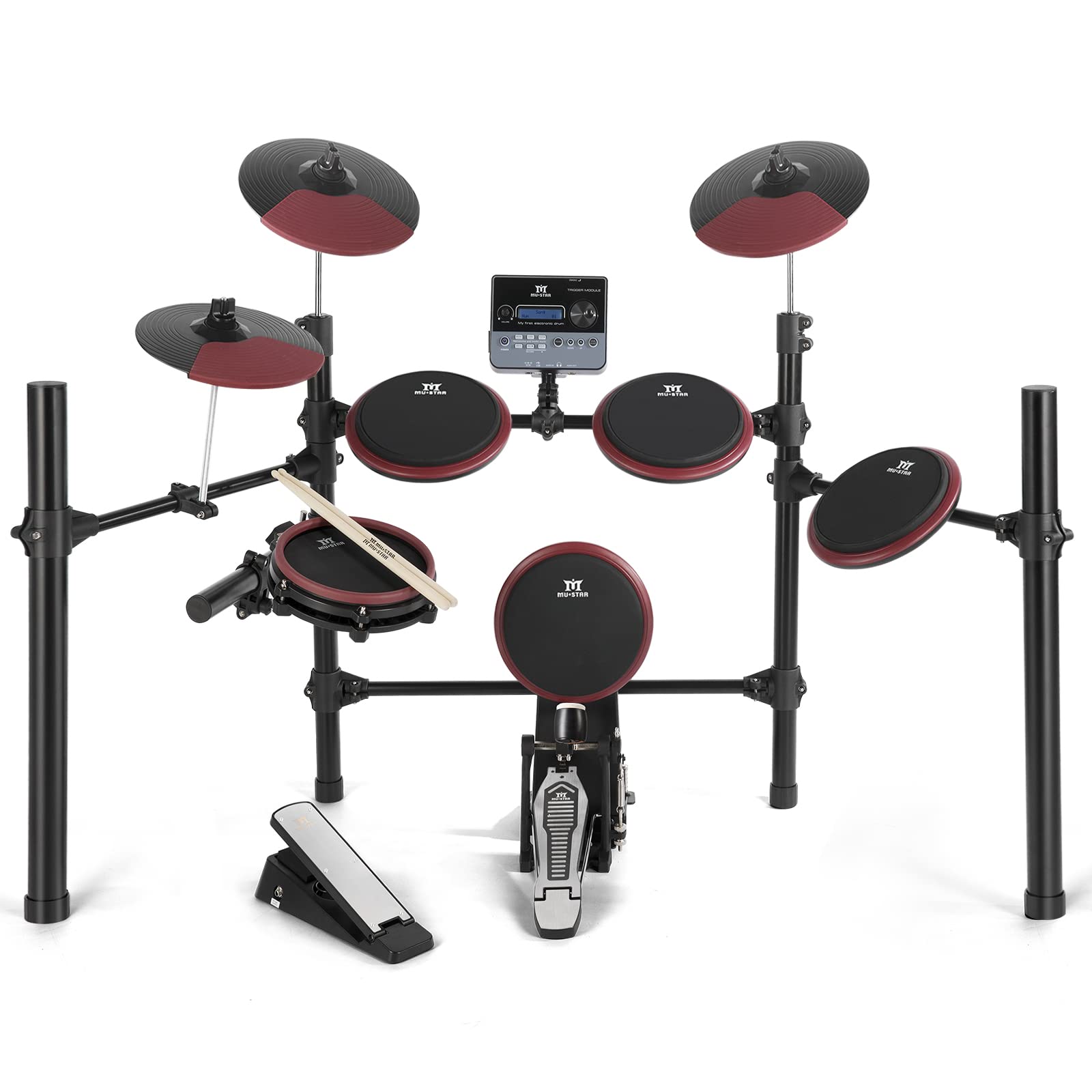 MUSTAR 8-Piece Electronic Drum Set with 225 Sounds, Drum Throne, Sticks & Cables - Stable Steel Frame, 15 Drum Kits - Perfect for Adults, Kids & Beginners - Ideal for Home Practice, Studio Recording & Christmas/Birthday Gifts