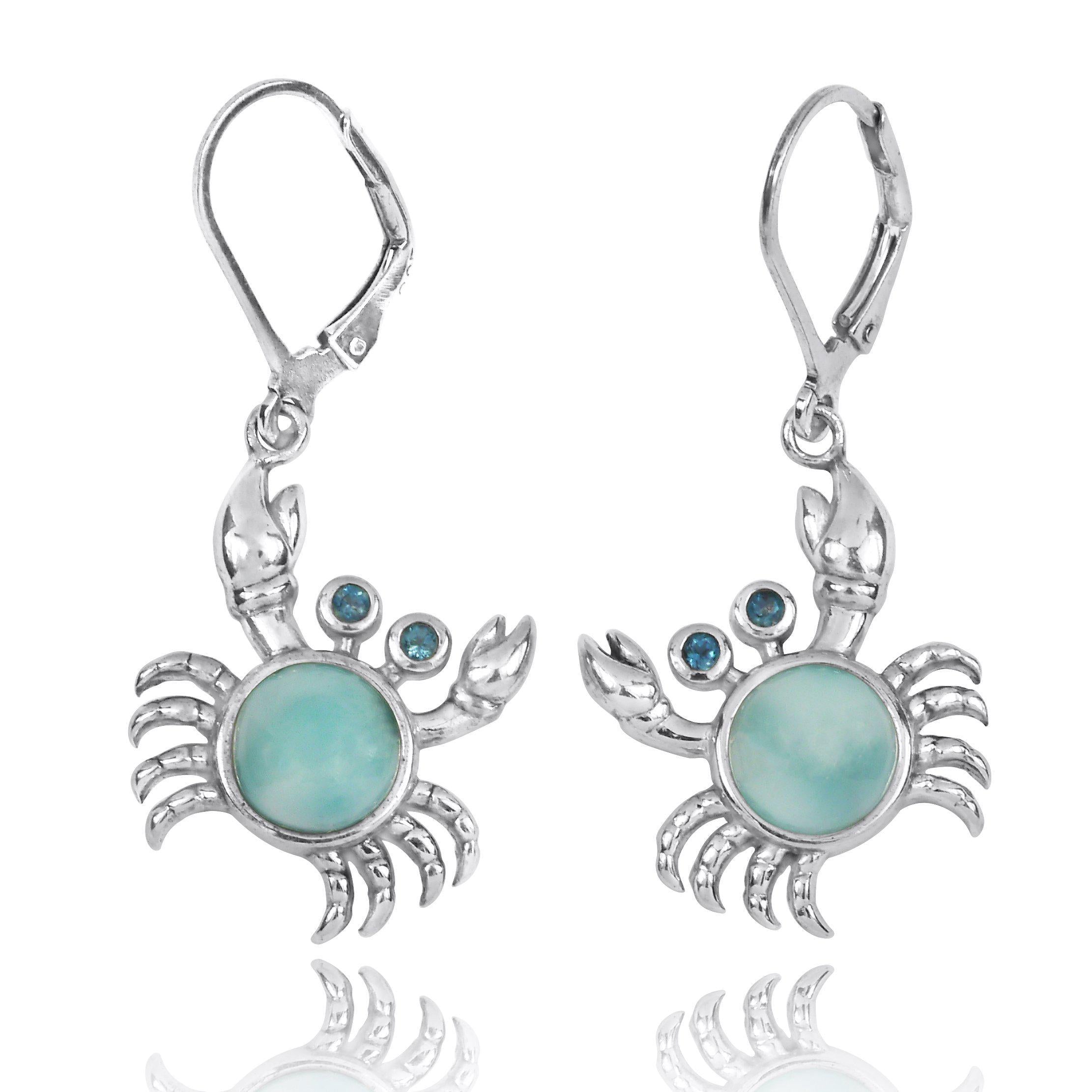 Caribbean Larimar Crab Earrings - Handmade Sterling Silver Jewelry - Perfect for Beach Vacations & Summer Outfits