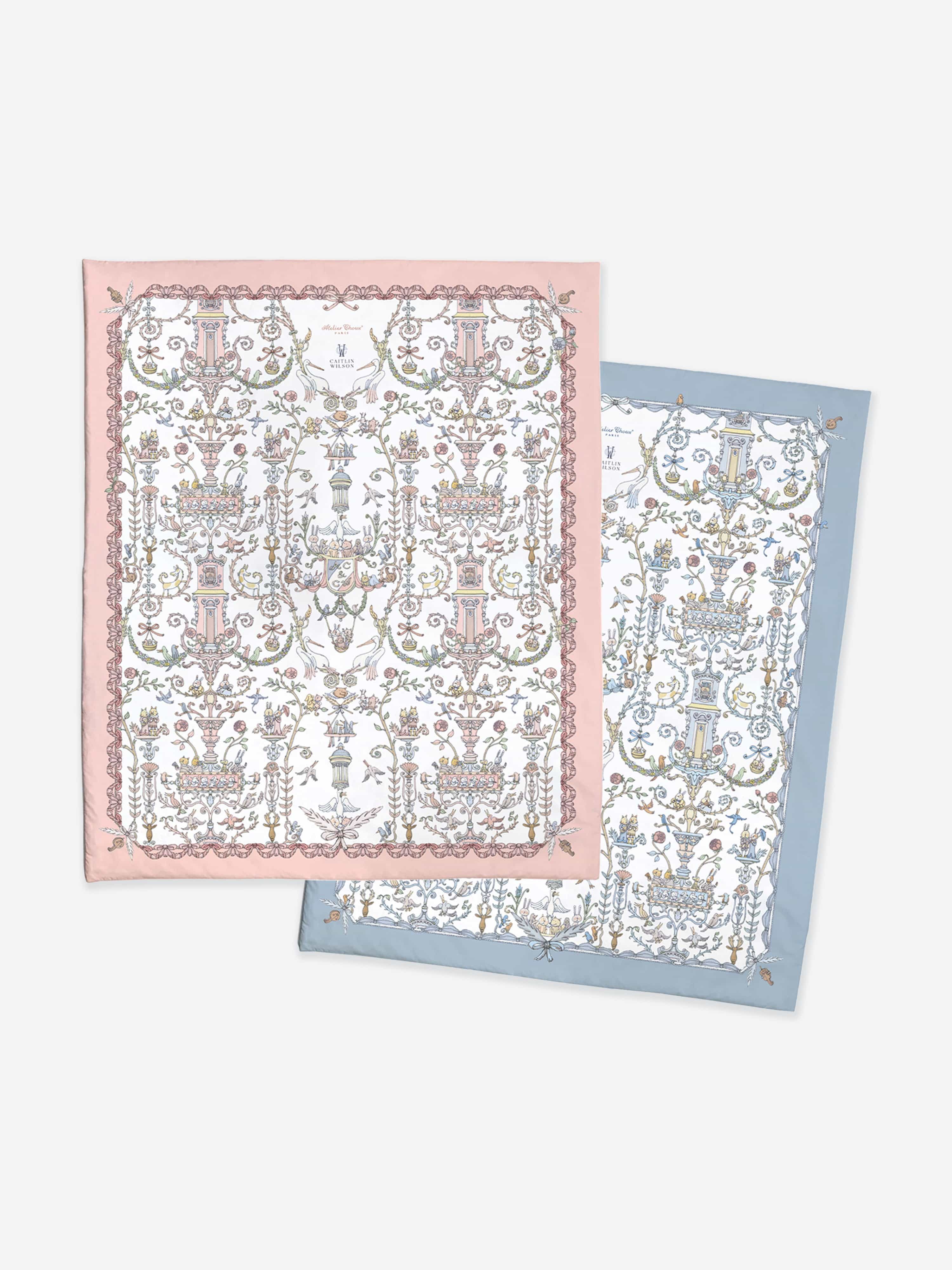 Atelier Choux & Caitlin Wilson Reversible Baby Quilt - 130cm Multicolor Toile de Jouy Design | Nursery Decor, Stroller Blanket & Photo Prop