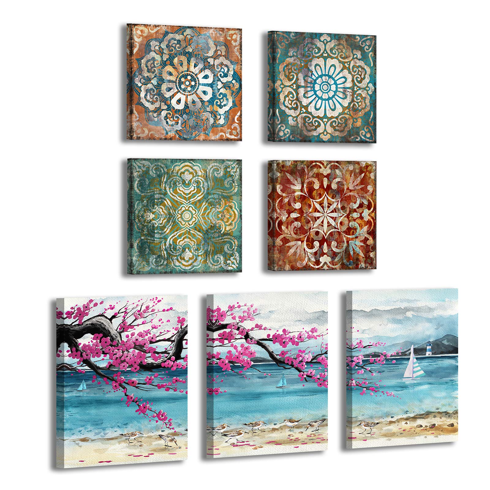 Modern Framed Wall Art for Bedroom, Bathroom & Living Room - Christmas & Beach Themed Blue Decor - Perfect for Holiday, Coastal & Home Interior Design
