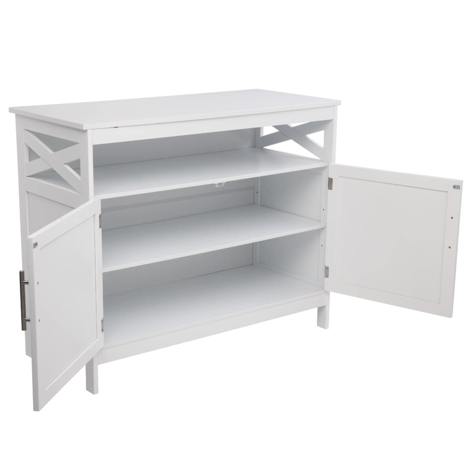 XISSG Double Door Side Cabinet with White Partition - Modern Storage Solution for Living Room, Bedroom, or Office Organization
