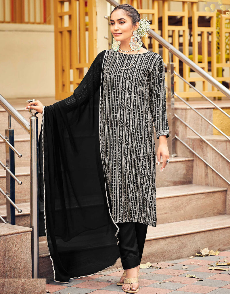 Elegant Black Georgette Pant Salwar for Women - Comfortable & Stylish Indian Ethnic Wear - Perfect for Weddings, Parties & Festive Occasions