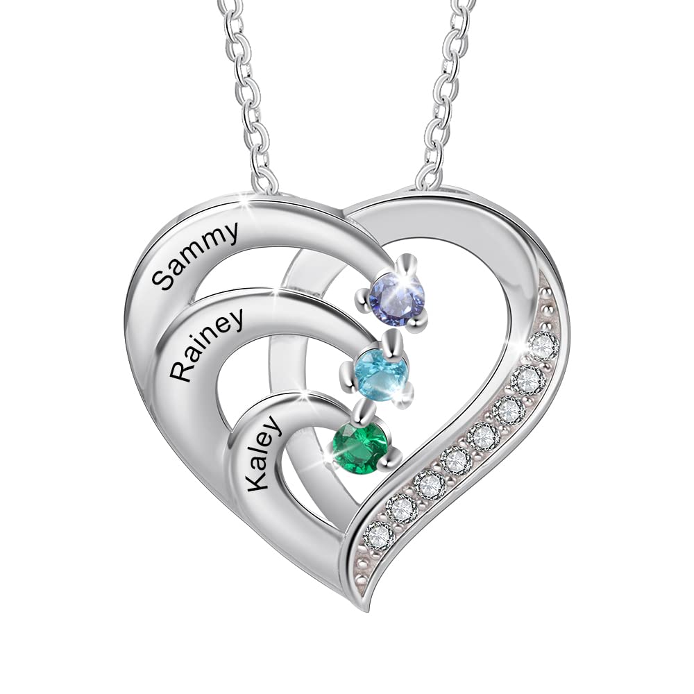 Personalized Mothers Necklace with 3 Birthstones - Custom Sterling Silver Heart Pendant for Women - Thoughtful Gift for Mom, Grandmother & Wife - Perfect for Mother's Day, Birthday & Anniversary - Jewelry to Celebrate Family Love