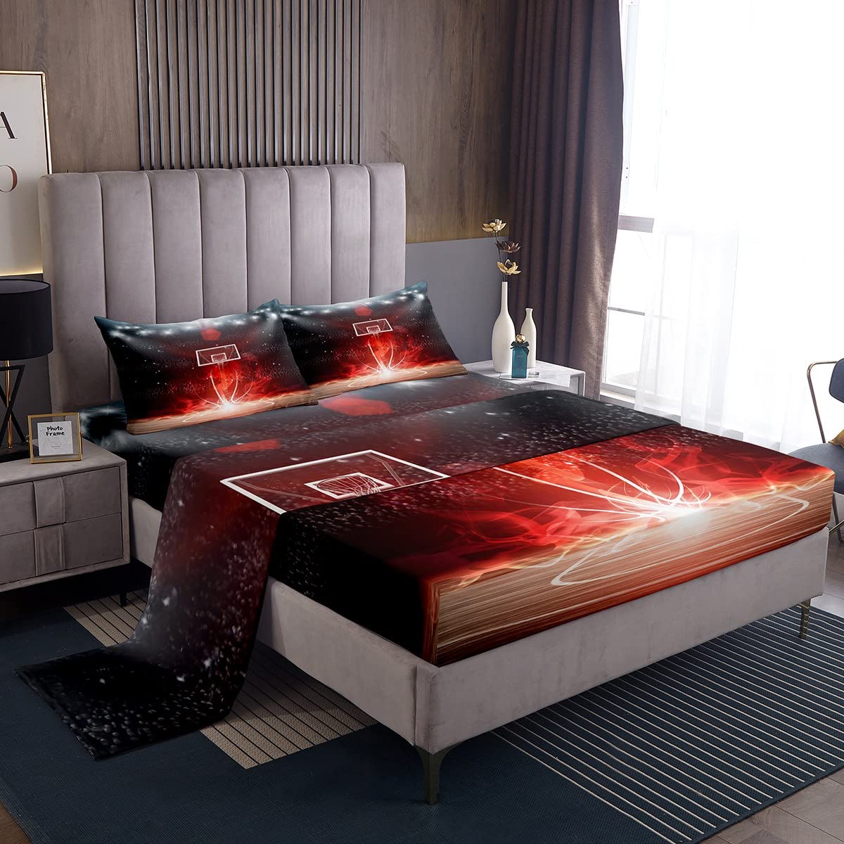 Boys Basketball Bedding Set - Full Court Sports Theme for Teens & Kids - Perfect for Athlete Bedroom Decor & Game Nights
