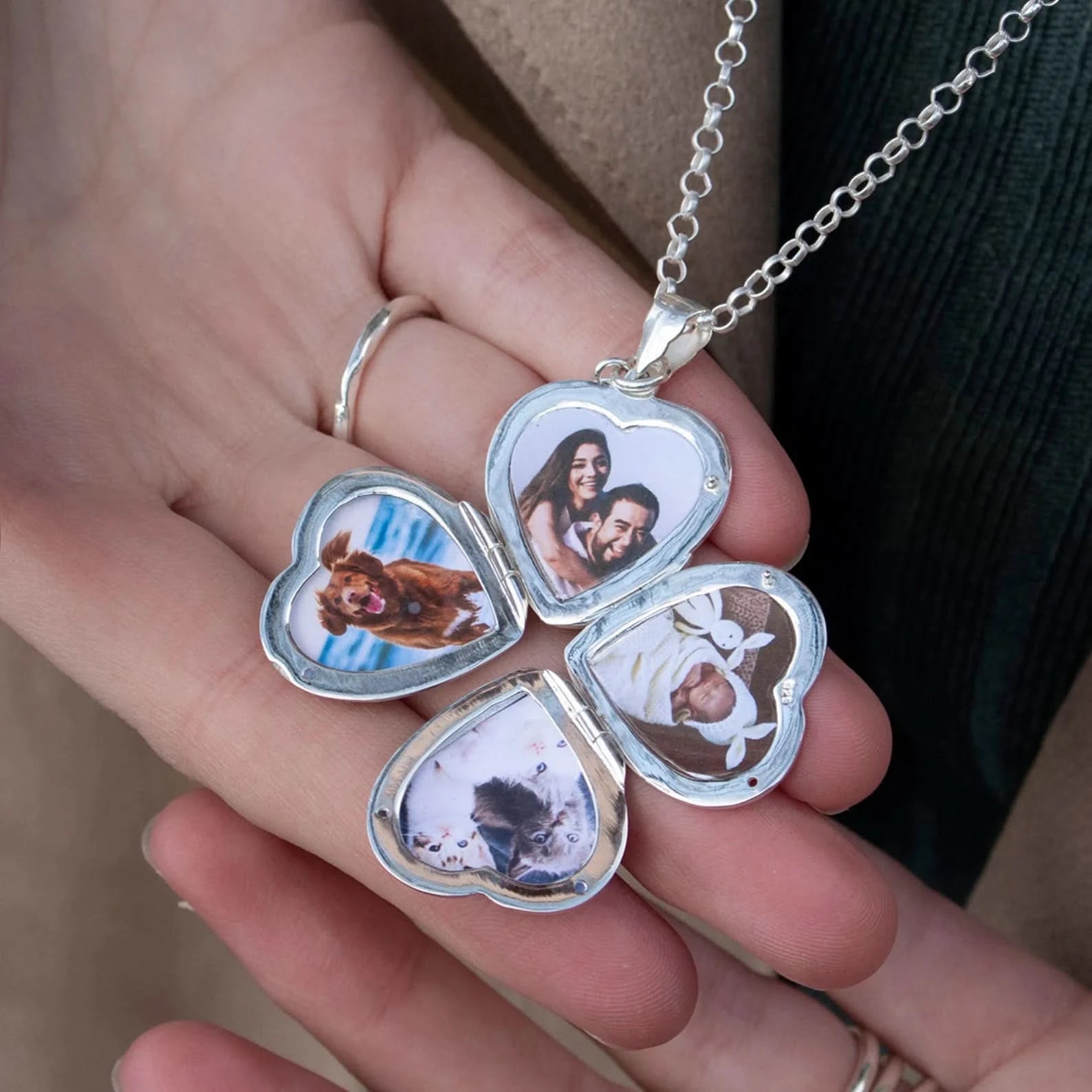 Elegant Silver Four Picture Heart Locket Necklace - Perfect for Valentine's Day Gifts, Anniversary Presents & Keepsake Jewelry