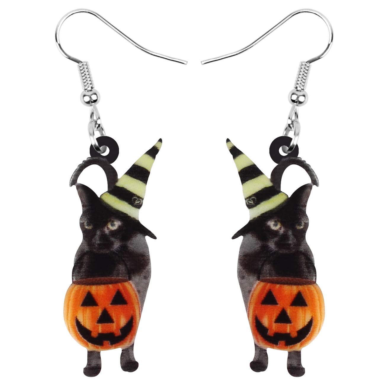 NEWEI Acrylic Halloween Cute Black Cat Earrings - Drop Dangle Jewelry for Women, Girls, Teens & Kids - Perfect Gift for Halloween Parties, Costume Accessories & Everyday Wear
