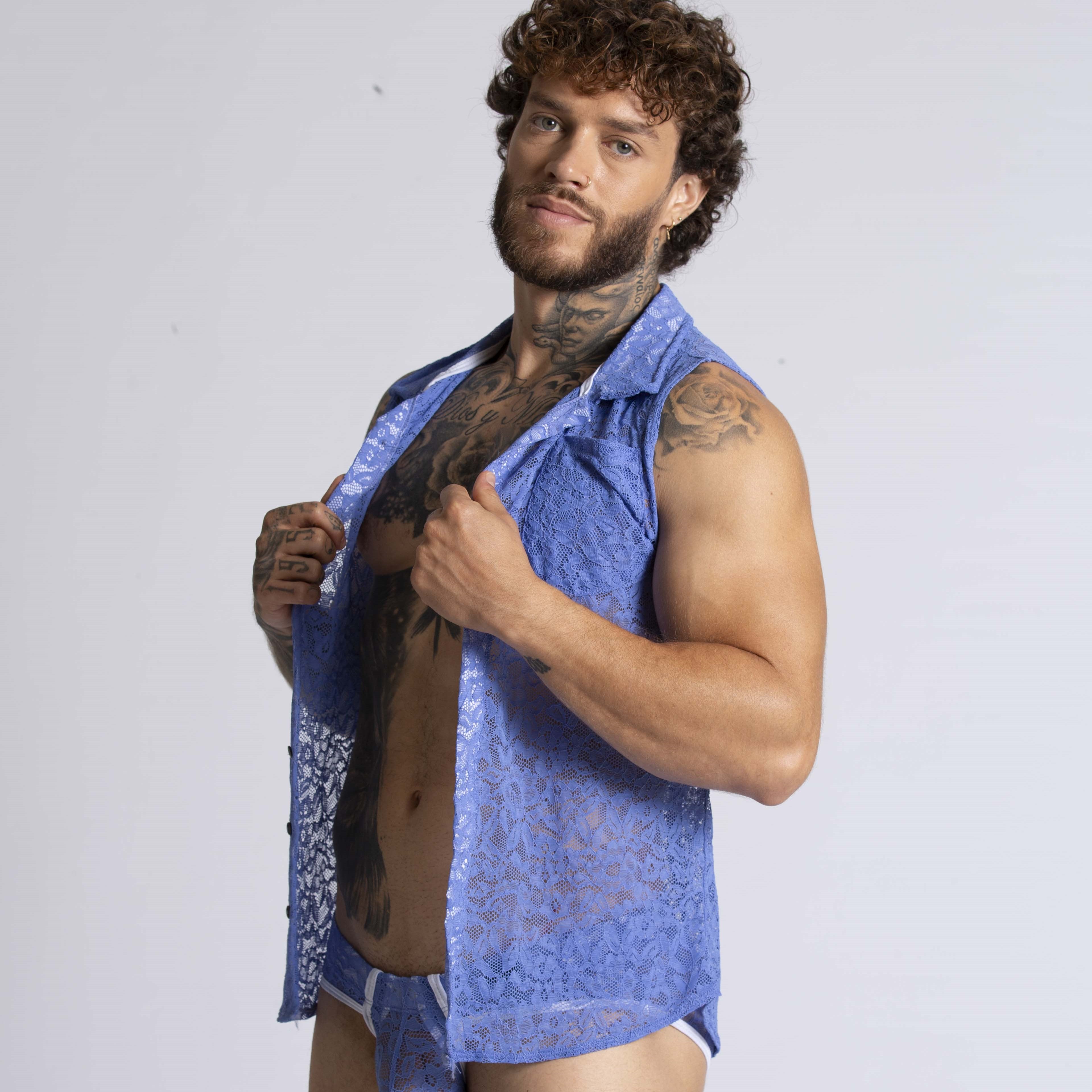 Gigo Paradise Women's Blue Lace Sleeveless Blouse - Elegant Summer Top for Casual Outings, Beach Wear & Date Nights