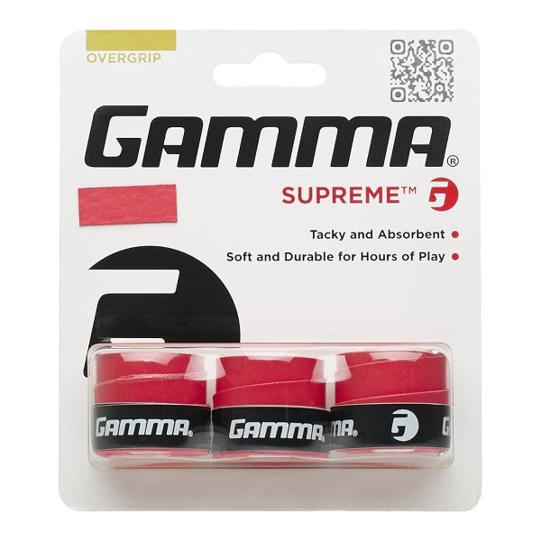Gamma Supreme Overgrip 3 Pack (Red) - Premium Tennis Racket Grip Tape for Enhanced Control & Sweat Absorption - Perfect for Tennis, Badminton & Racquetball Players