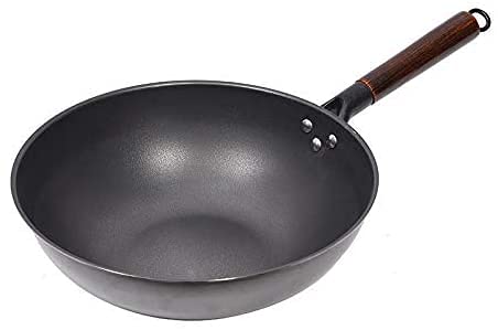 GDSKL 32Cm Uncoated Physical Non-Stick Wok - Healthy Carbon Steel Stir Fry Pan for Professional Home Cooking | Perfect for Asian Cuisine, Stir Frying & Family Meals