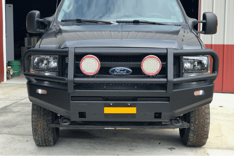 ARB 3436030 Ford F250/F350 Super Duty 1999-2004 Deluxe Front Winch-Ready Bumper with Grille Guard - Black Powder Coat Finish | Off-Road Protection & Truck Accessories for Heavy-Duty Vehicles