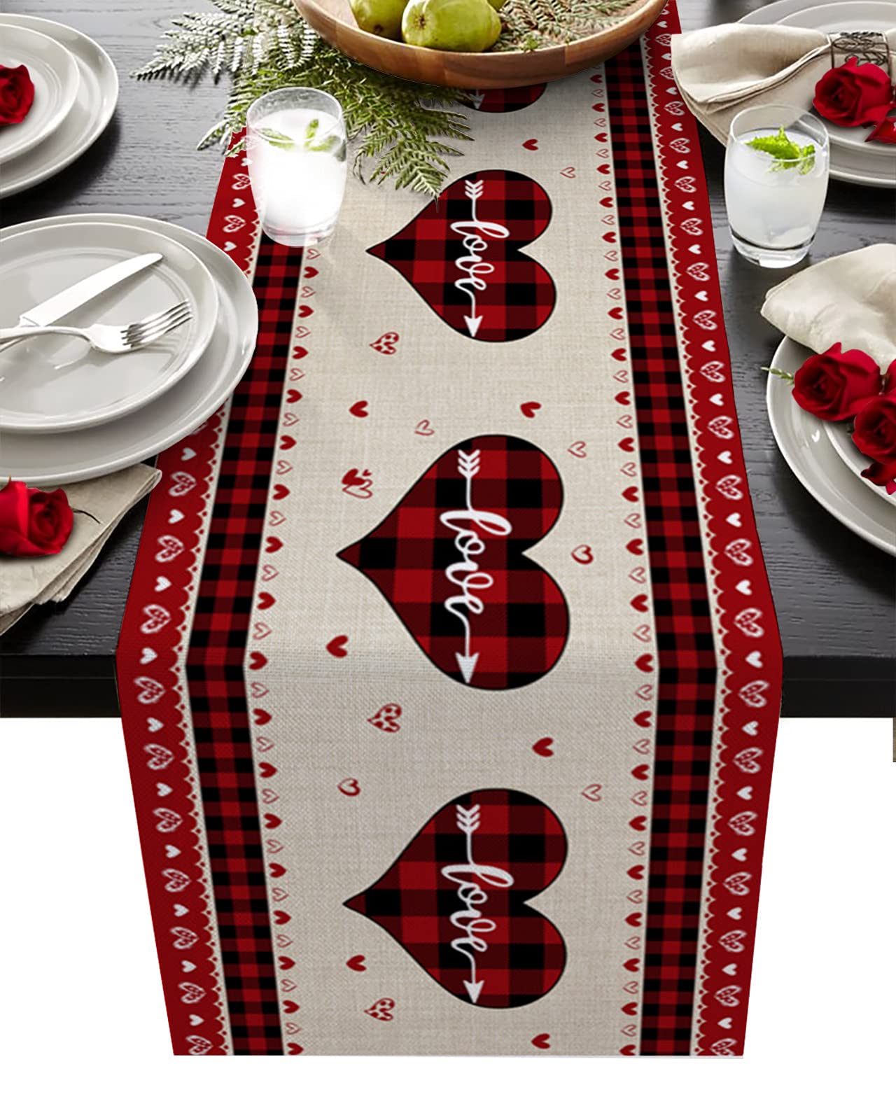 Elegant Valentine's Day Heart Table Runner 13x70 Inch - Romantic Dining Table Decor for Farmhouse, Party & Dinner Decorations | Perfect for Weddings, Anniversaries & Romantic Home Decor