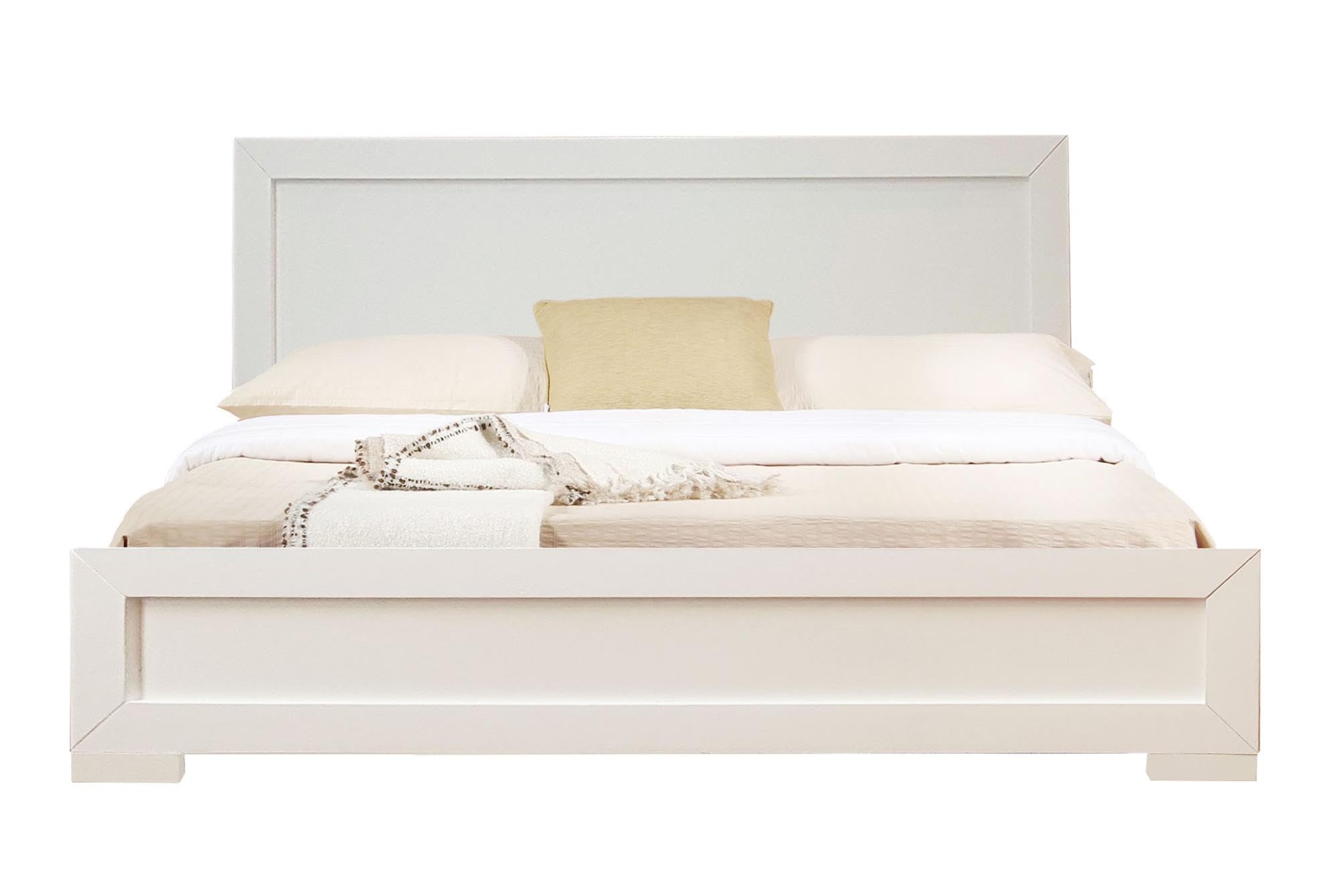 Camden Isle Trent White Queen Size Wooden Platform Bed - Modern & Sturdy Bed Frame for Master Bedroom or Guest Room