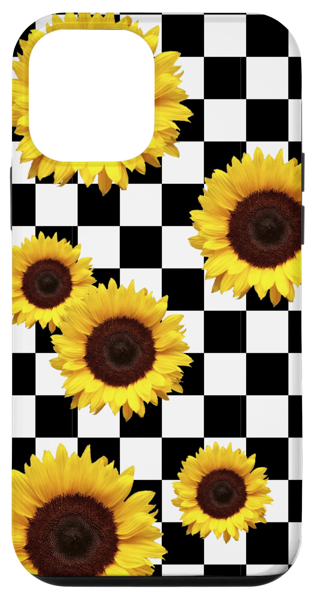 iPhone 12 Mini Sunflower Checkered Y2K Aesthetic Black & White Girly Phone Case for Everyday Use and Stylish Protection