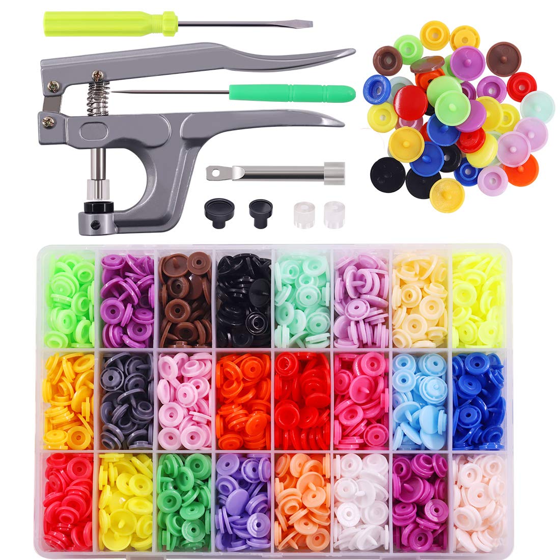 Glarks 384Pcs Plastic Snap Buttons Kit with Snap Pliers - DIY Clothes Sewing, Baby Bibs, Raincoat Making - Perfect for Crafting, Costume Design & Fabric Repair Projects